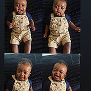 Eziah is registered to the contest to win money with this photo: baby, infant, child, portrait, four_panel, collage, smiling, laughing, curious, facial_expression, overalls, navy_shirt, sitting, couch, indoor, dark_background, photography, fashion, cute, closeup