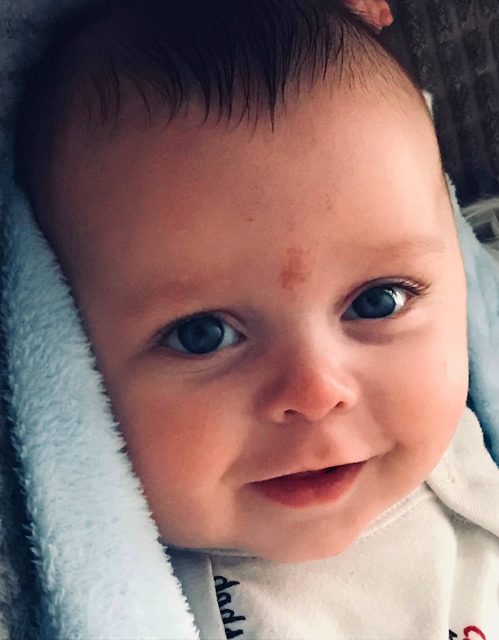 Louie is registered to the contest to win money with this photo: azure, baby, baby_toddler_clothing, beauty, cheek, child, chin, close_up, ear, eyebrow, eyelash, forehead, happy, head, iris, lip, nose, person, skin, sleeve