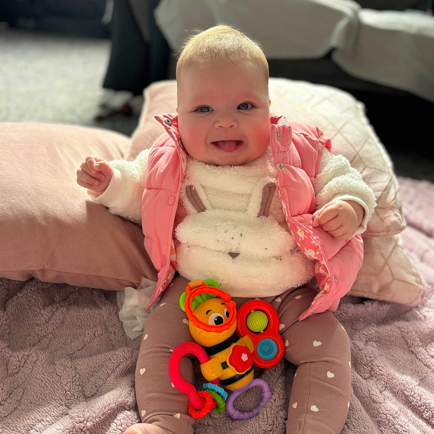 Emelia-Jane joined the competition — help win amazing prizes! accessories, animal, baby, bag, bodypart, canine, couch, dog, face, finger, furniture, hand, handbag, happy, head, person, photography, portrait, sitting, smile