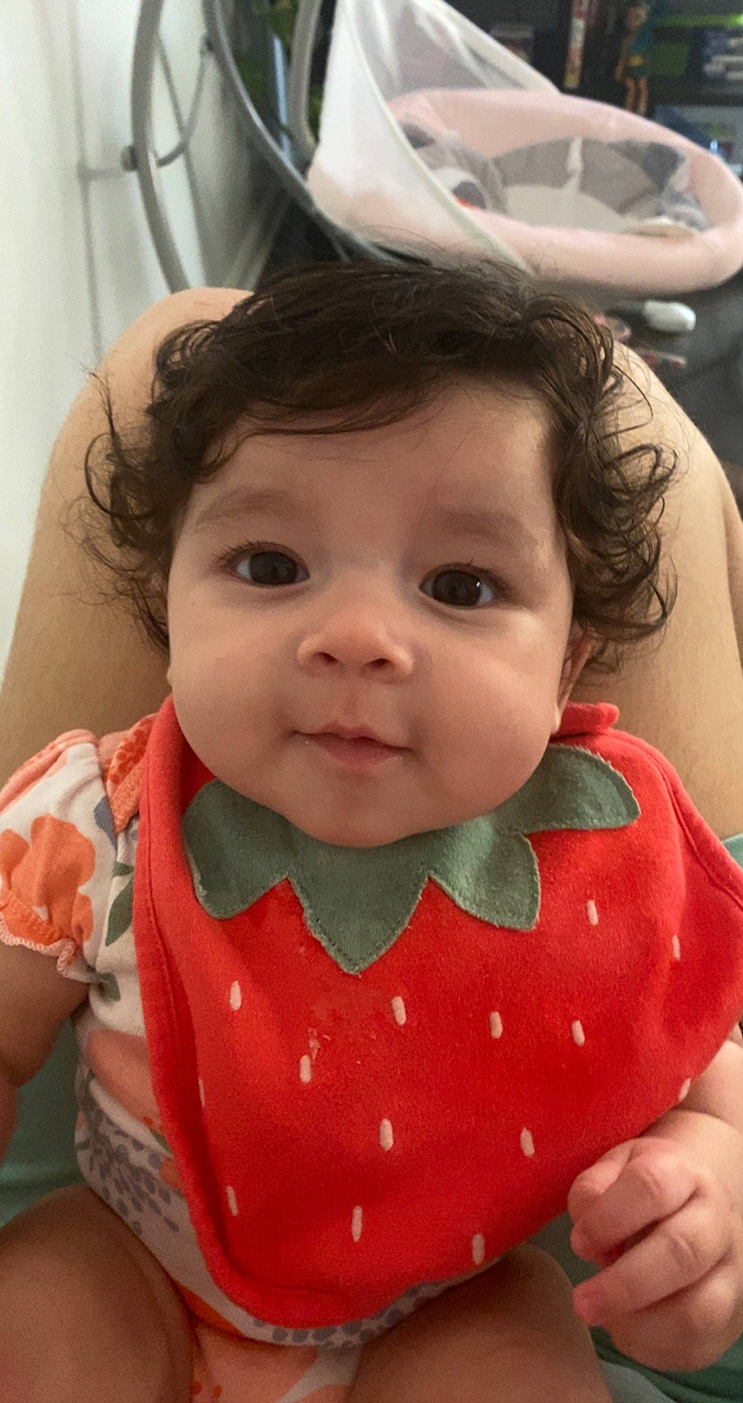 Araceli is registered to the contest to win money with this photo: baby_toddler_clothing, cheek, chin, dress, eye, eyebrow, eyelash, face, finger, hair, happy, head, human, iris, lip, mouth, neck, nose, person, skin