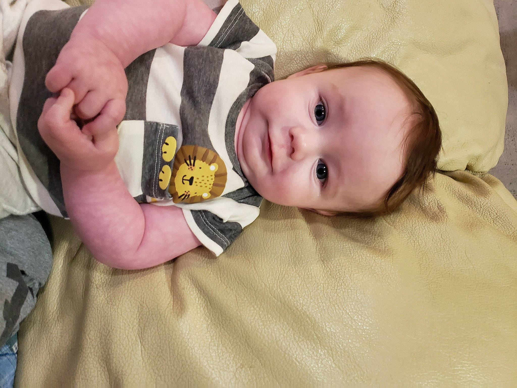 Bradley is registered to the contest to win money with this photo: baby, baby_products, baby_toddler_clothing, cheek, child, comfort, eye, face, finger, gesture, grass, hand, iris, linens, person, sitting, skin, sleeve, smile, toddler