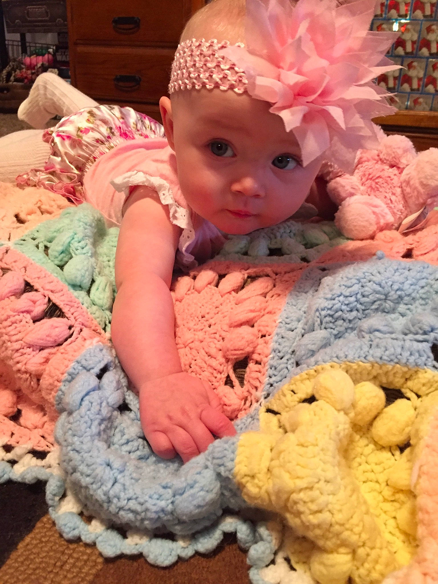 Aleia is registered to the contest to win money with this photo: child, crochet, doll, girl, hair_accessory, headgear, headwear, infant, knitting, person, pink, textile, toddler, toy