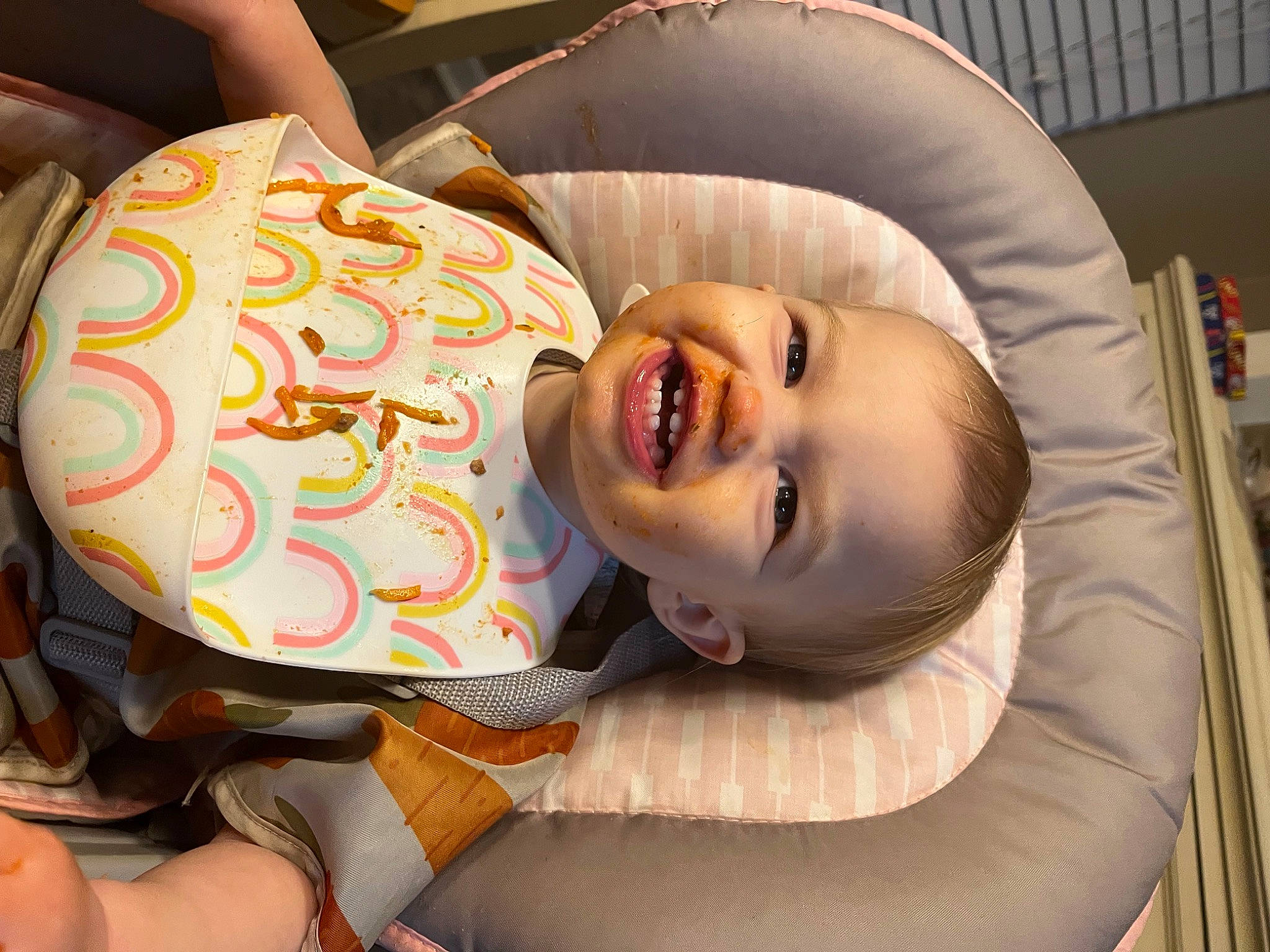 Caroline is registered to the contest to win money with this photo: baby, baby_laughing, baby_products, baby_toddler_clothing, cheek, child, comfort, facial_expression, fun, happy, head, headgear, human_body, mouth, person, product, room, skin, smile, toddler