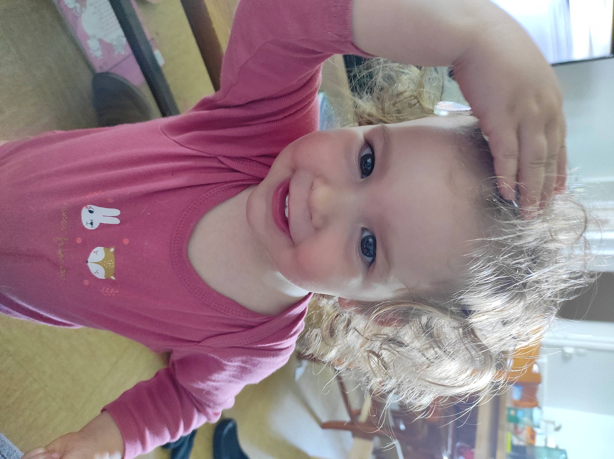 Clarysse participe au concours pour gagner de l'argent avec cette photo : cheek, chin, clothing, ear, eye, eyebrow, eyelash, hairstyle, happy, iris, joy, lip, mouth, neck, nose, person, pink, skin, smile, toddler