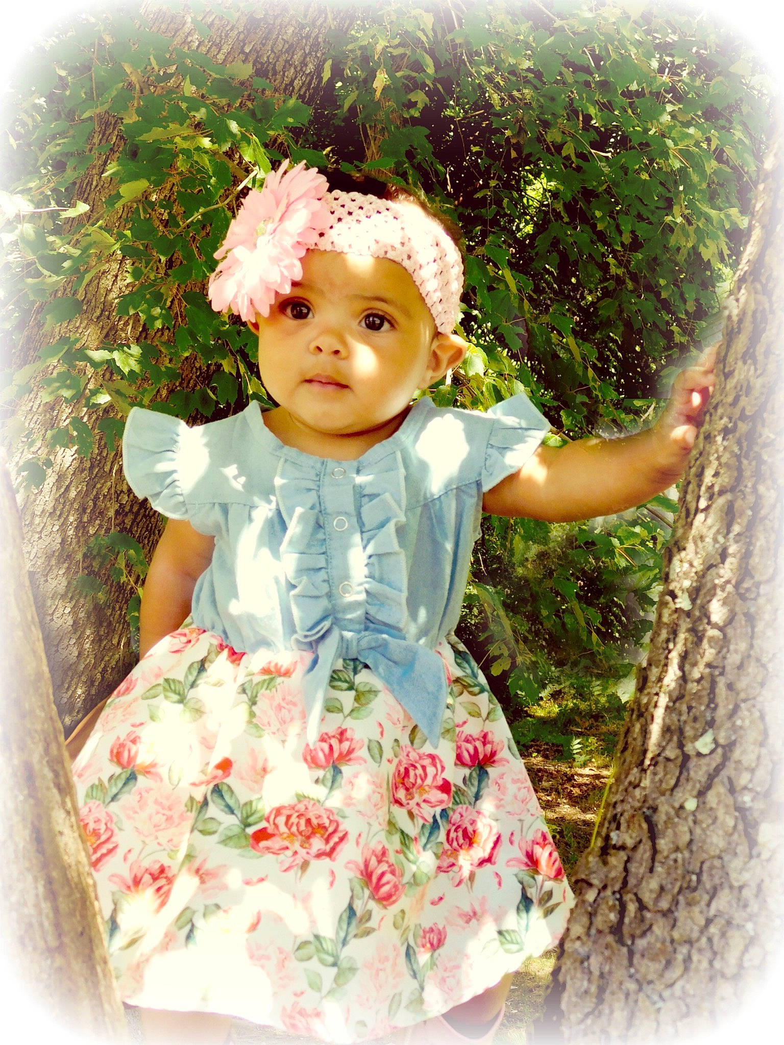 Braylynn joined the competition — help win amazing prizes! art, brown_hair, child, doll, dress, flower, headwear, illustration, pattern, person, plant, spring, toddler, tree, wildflower