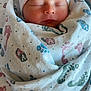 newborn, baby, infant, sleeping, blanket, hat, hospital, bassinet, footprints, cozy, wrapped, soft, cute, peaceful, child, portrait, closeup, indoors, person, resting