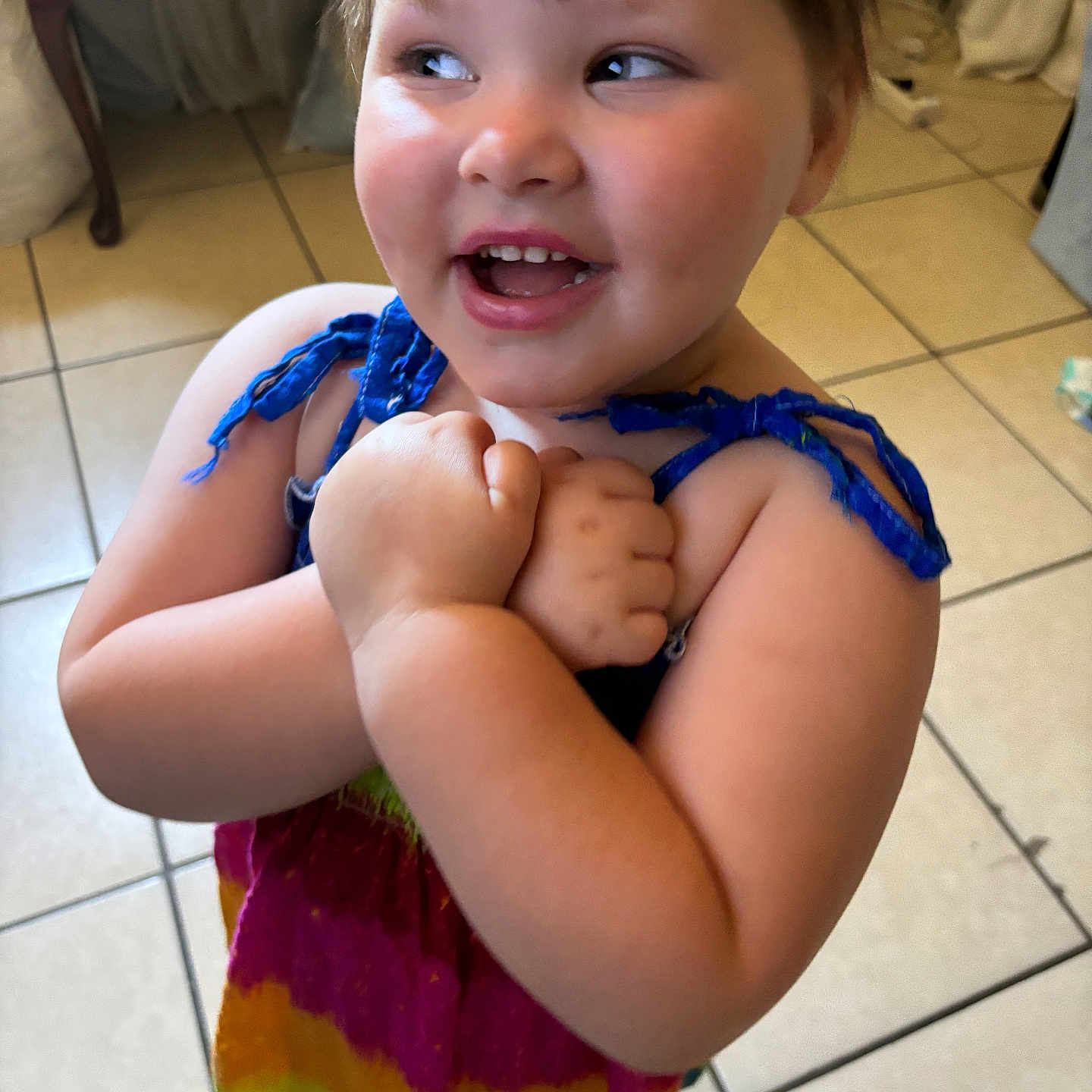 Hailey joined the competition — help win amazing prizes! accessories, baby, bodypart, clothing, dress, eveningdress, face, finger, hand, happy, hardwood, head, mouth, person, photography, portrait, smile, teeth, tile, wood