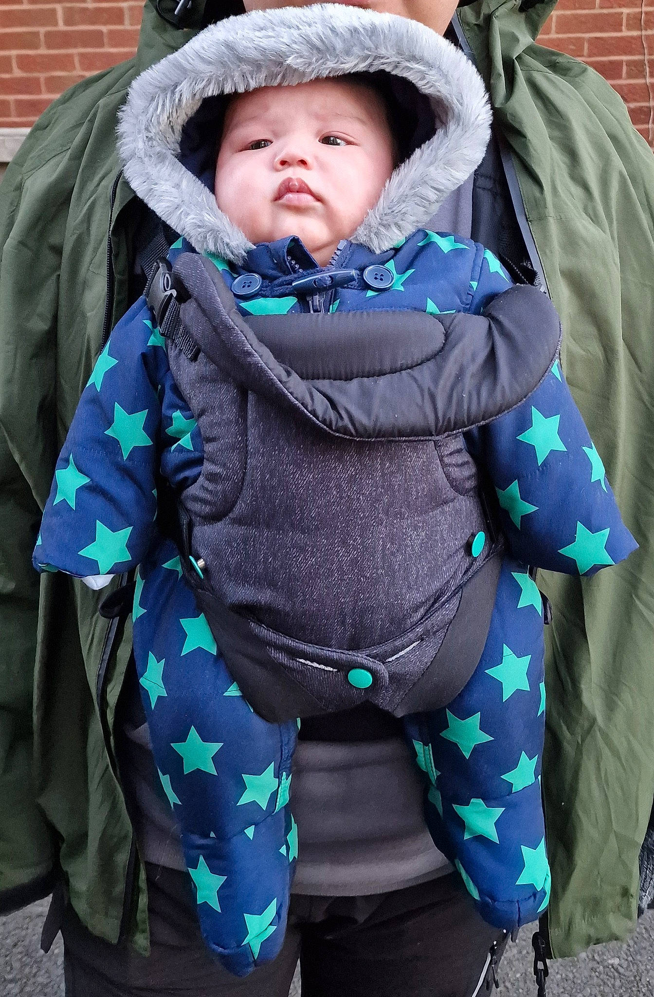 Nathaniel is registered to the contest to win money with this photo: baby, baby_products, baby_toddler_clothing, blue, child, electric_blue, fashion_accessory, freezing, grass, green, happy, headwear, outerwear, pattern, person, personal_protective_equipment, purple, skin, sleeve, textile
