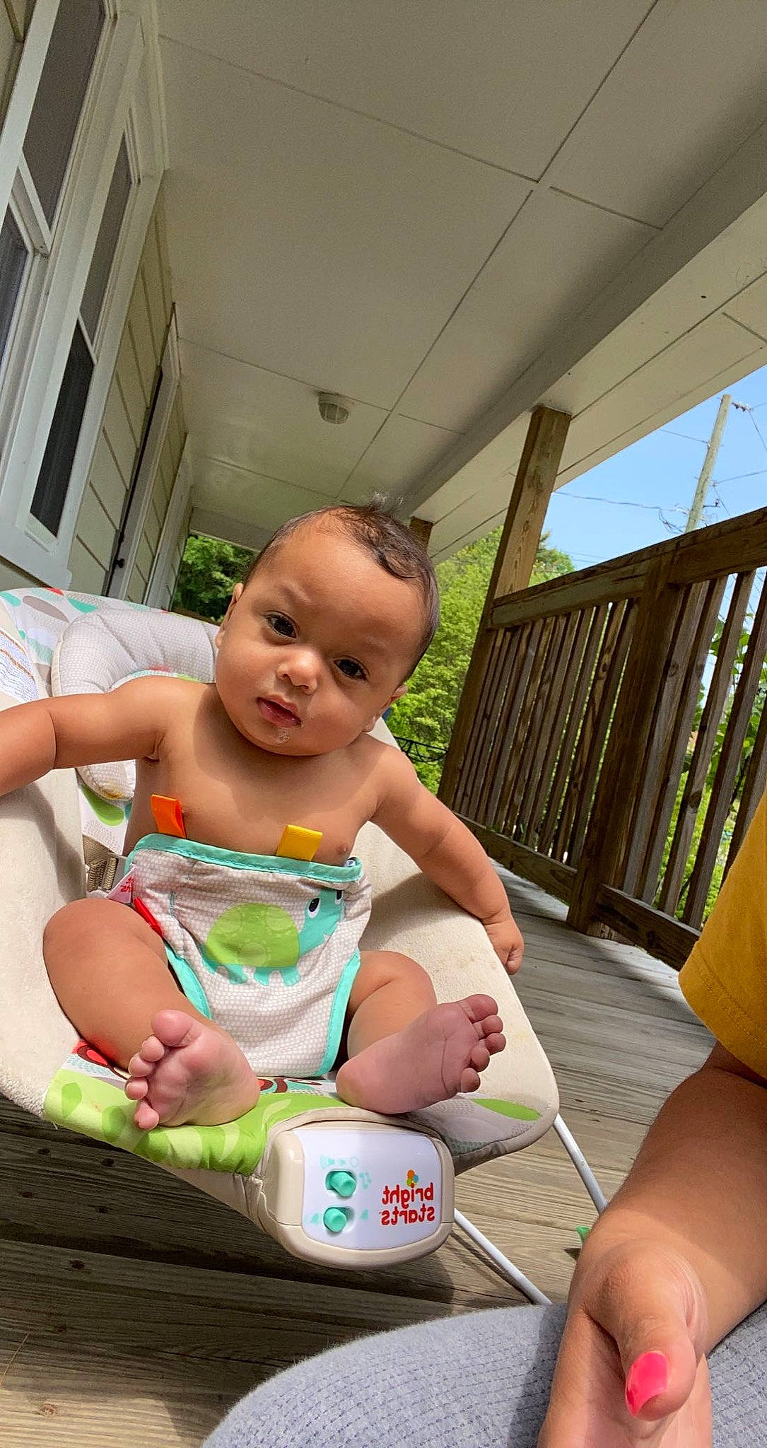 Jarell joined the competition — help win amazing prizes! baby, baby_products, baby_toddler_clothing, barefoot, chair, chest, child, foot, fun, grass, happy, leisure, outdoor_furniture, person, recreation, sitting, skin, summer, thigh, toddler