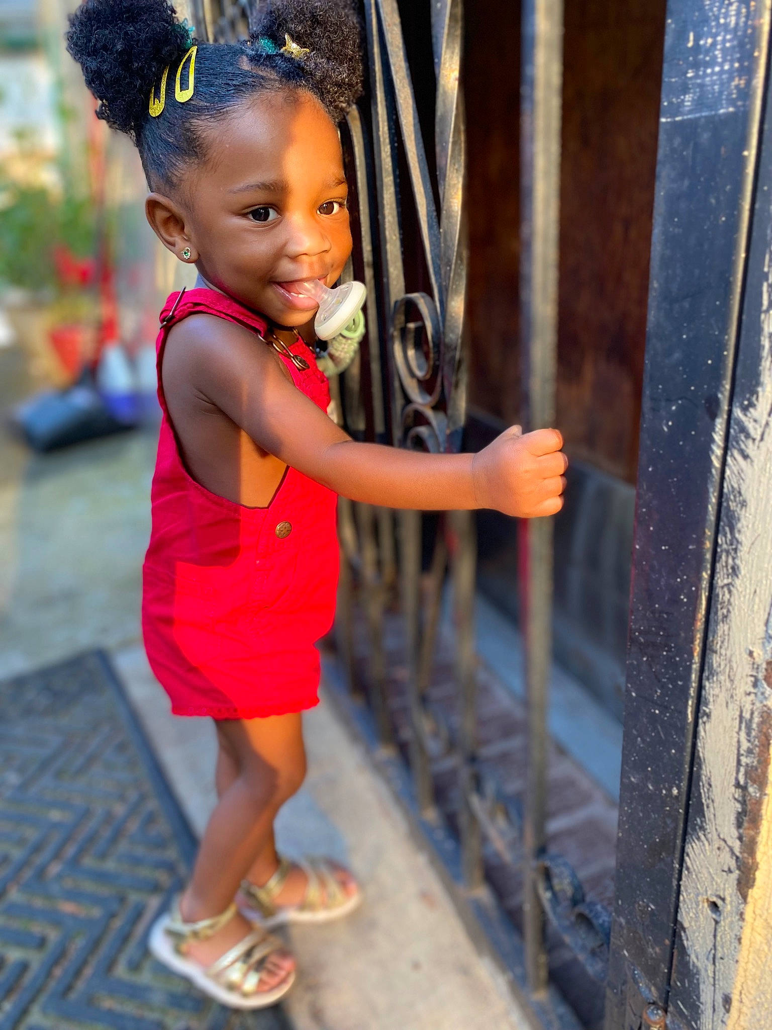 Leilani joined the competition — help win amazing prizes! baby, black_hair, child, eye, flash_photography, footwear, fun, happy, human_leg, joy, leisure, magenta, person, photo_shoot, play, recreation, sandal, smile, street, toddler