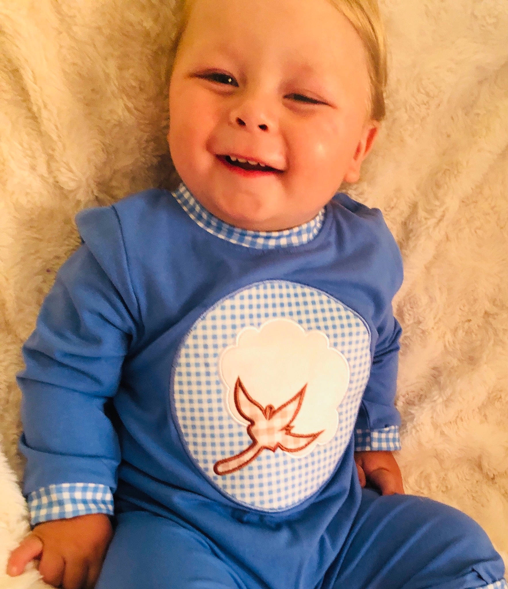 Tanner joined the competition — help win amazing prizes! arm, azure, baby_toddler_clothing, blue, clothing, finger, gesture, hand, happy, head, human_body, joy, mouth, neck, organ, outerwear, person, product, sleeve, smile
