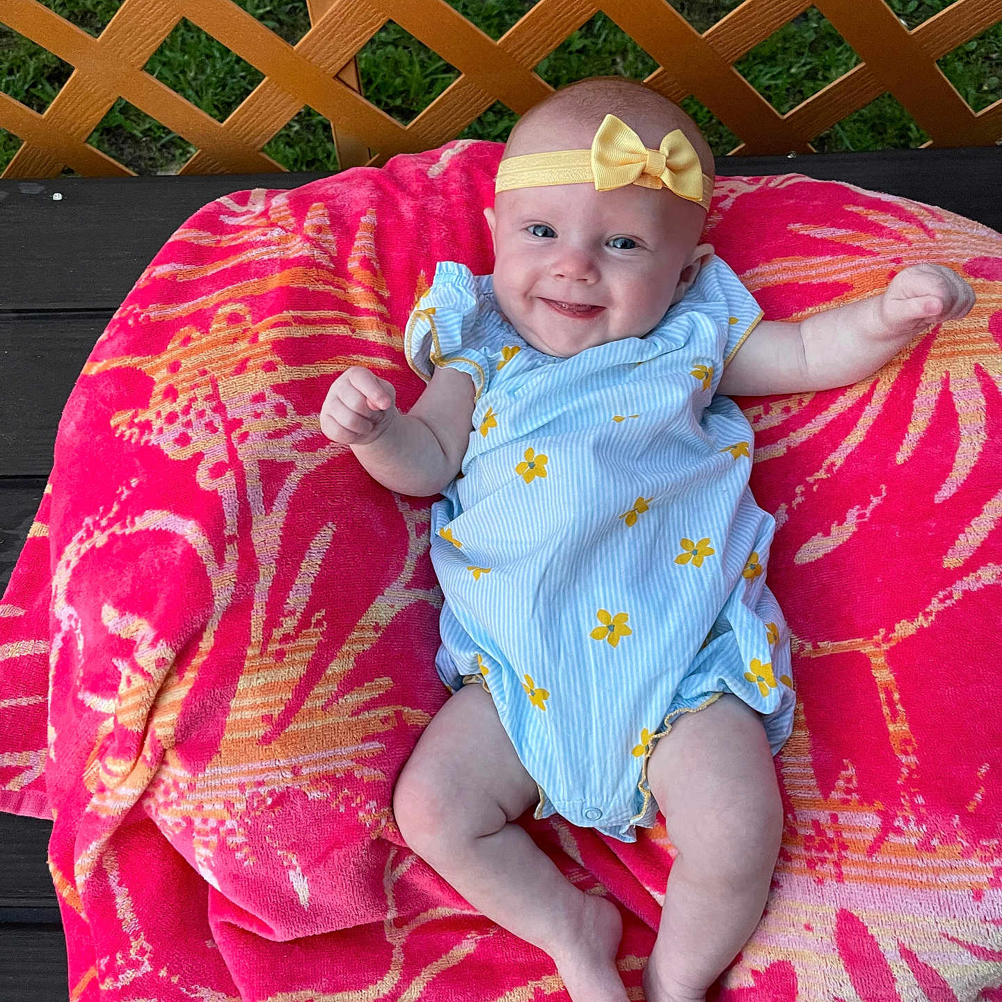 Chelsea is registered to the contest to win money with this photo: baby, backyard, blanket, clothing, cushion, face, furniture, grass, hat, head, homedecor, nature, newborn, person, photography, plant, portrait, quilt, summer, towel