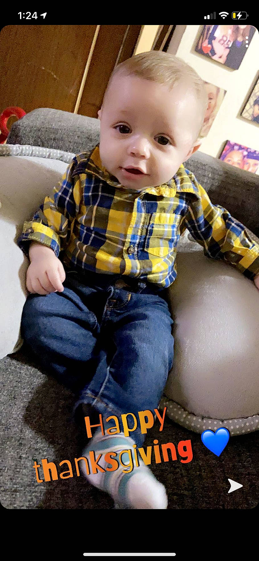 Jaydon is registered to the contest to win money with this photo: baby, baby_products, baby_toddler_clothing, cheek, child, comfort, denim, ear, eye, human, lap, mammal, nose, person, picture_frame, plaid, sitting, skin, sock, tartan