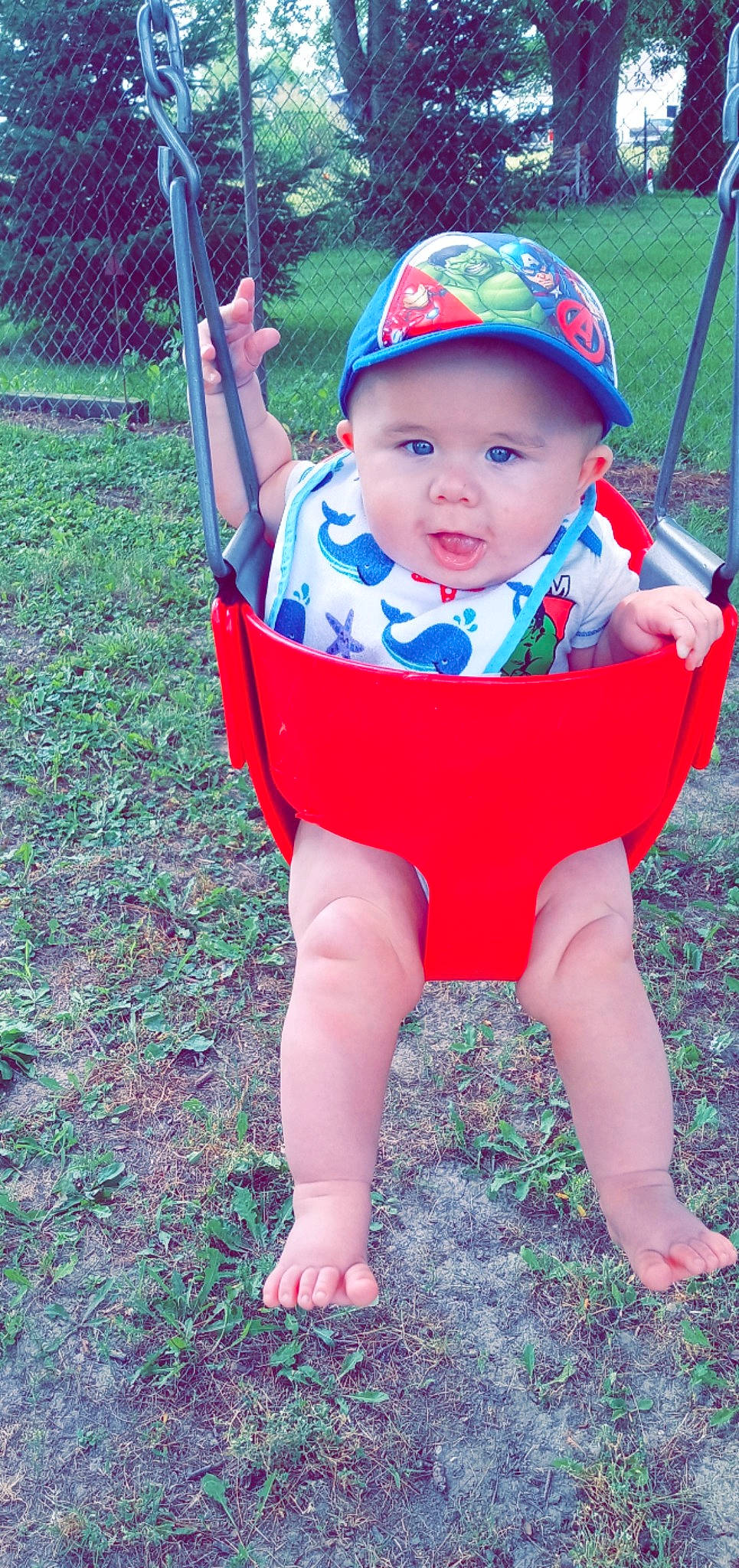 Kysen joined the competition — help win amazing prizes! baby, baby_products, baby_toddler_clothing, chair, child, city, electric_blue, face, fun, grass, happy, headwear, leg, leisure, outdoor_play_equipment, people_in_nature, person, plant, recreation, sitting