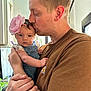 Adleigh is registered to the contest to win money with this photo: baby, child, man, kiss, flower_headband, denim_overalls, indoor, natural_light, affection, family, holding, closeup, portrait, tenderness, person, skin, hand, hair, clothing, love