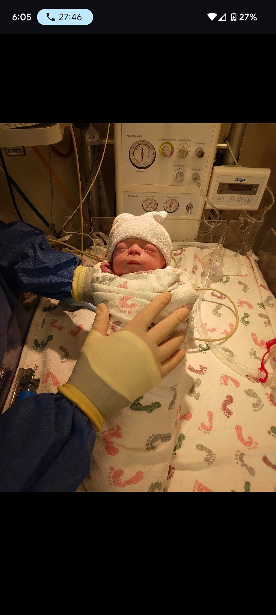 Junie is registered to the contest to win money with this photo: arm, baby, baby_products, baby_toddler_clothing, child, clothes_dryer, comfort, hat, health_care, home_appliance, hospital, hospital_bed, human_body, linens, medical, medical_equipment, person, room, service, toddler