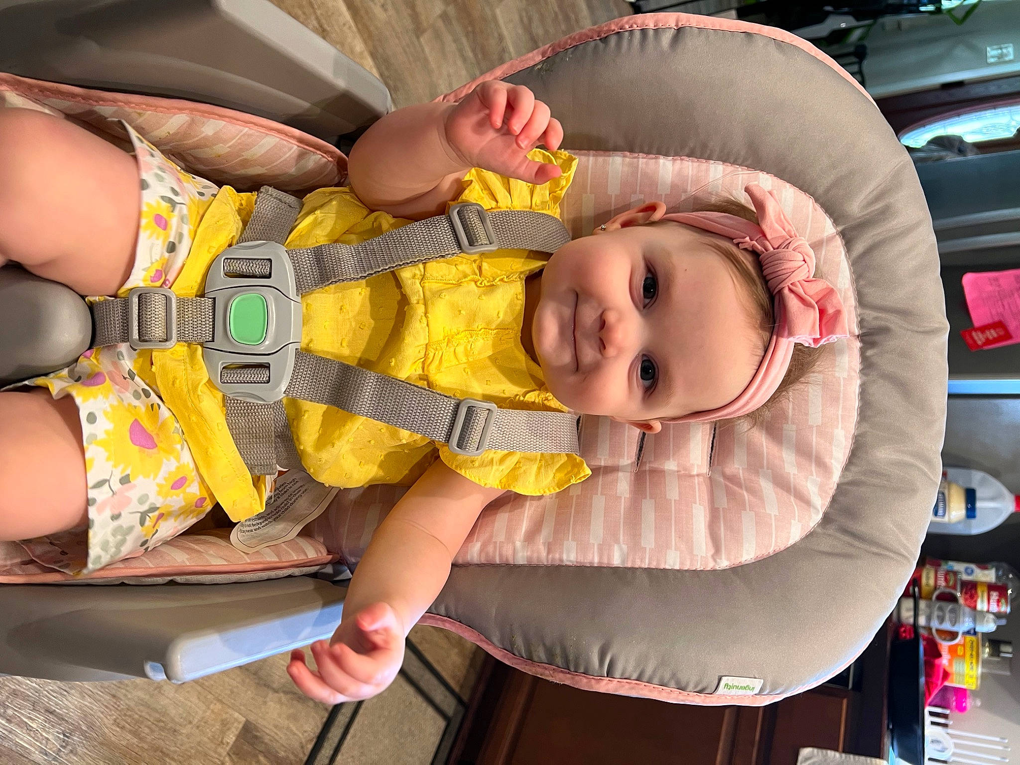 Abby joined the competition — help win amazing prizes! baby, baby_carriage, baby_products, baby_safety, baby_toddler_clothing, car_seat, cheek, child, comfort, fun, human_leg, joy, lap, mouth, pattern, person, room, skin, smile, thigh