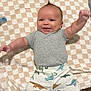 Rian joined the competition — help win amazing prizes! arm, baby, baby_clothing, blanket, car_seat, checkered_blanket, child, cute, dinosaur_pants, face, foot, furniture, gray_shirt, happy, head, indoor, infant, lying_down, skin, smiling