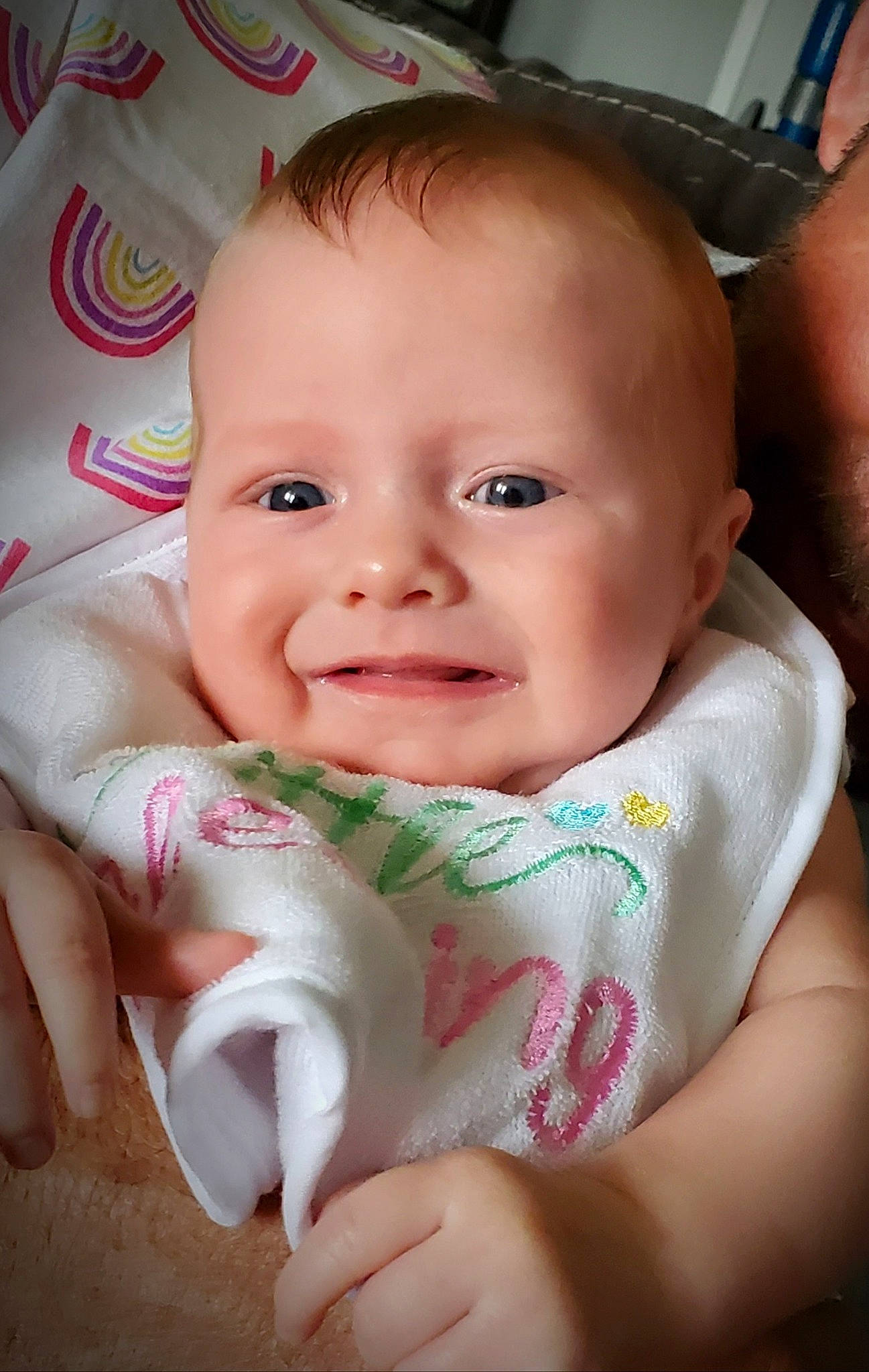 Layla joined the competition — help win amazing prizes! baby, baby_toddler_clothing, cheek, chin, eye, eyebrow, eyelash, facial_expression, finger, gesture, happy, iris, joy, lip, mouth, nose, person, product, skin, smile