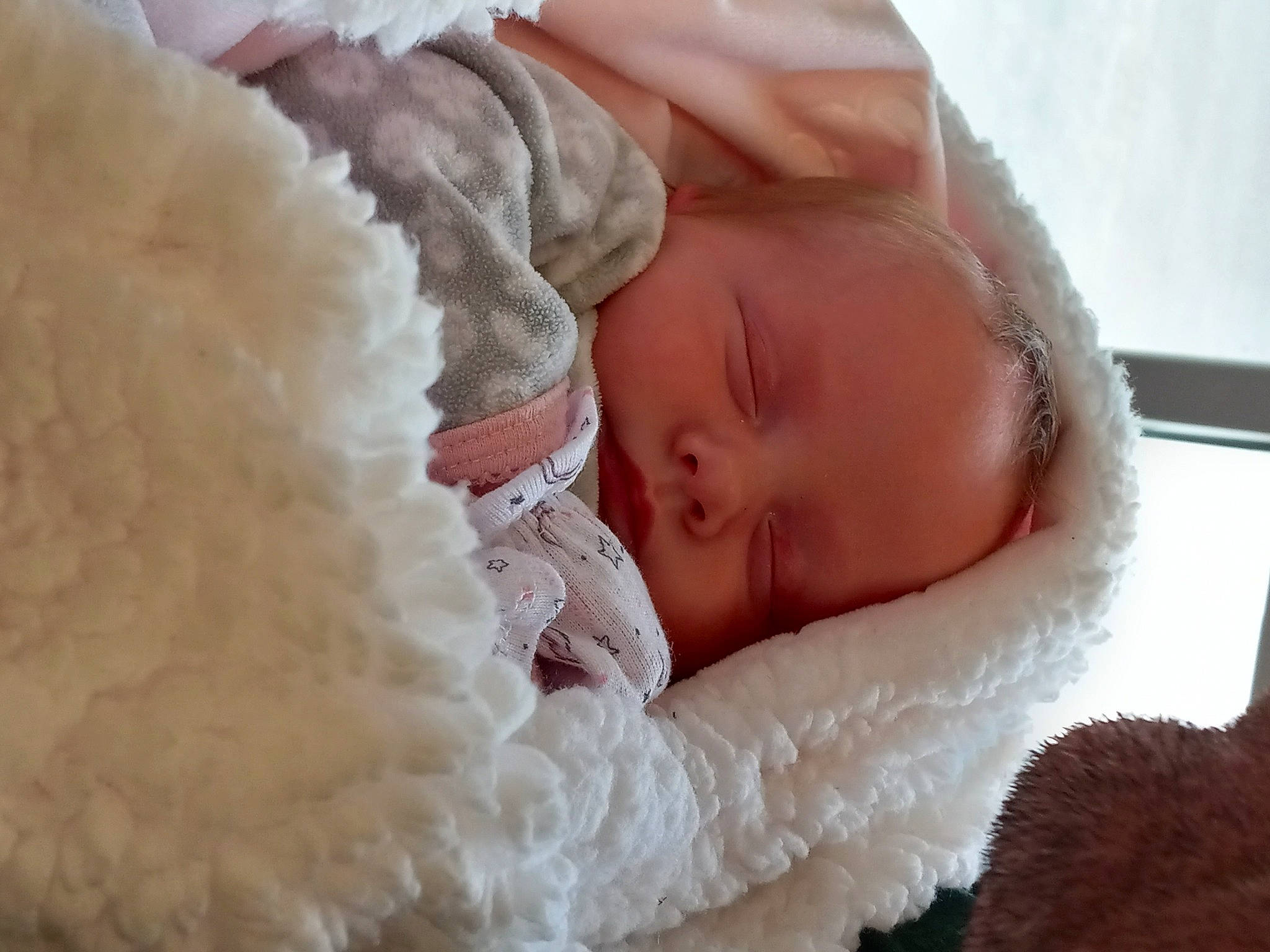 Layla is registered to the contest to win money with this photo: baby, baby_products, baby_sleeping, baby_toddler_clothing, bed, bedding, bedtime, cheek, comfort, ear, eyelash, fur, happy, headgear, linens, lip, nap, nose, person, toddler