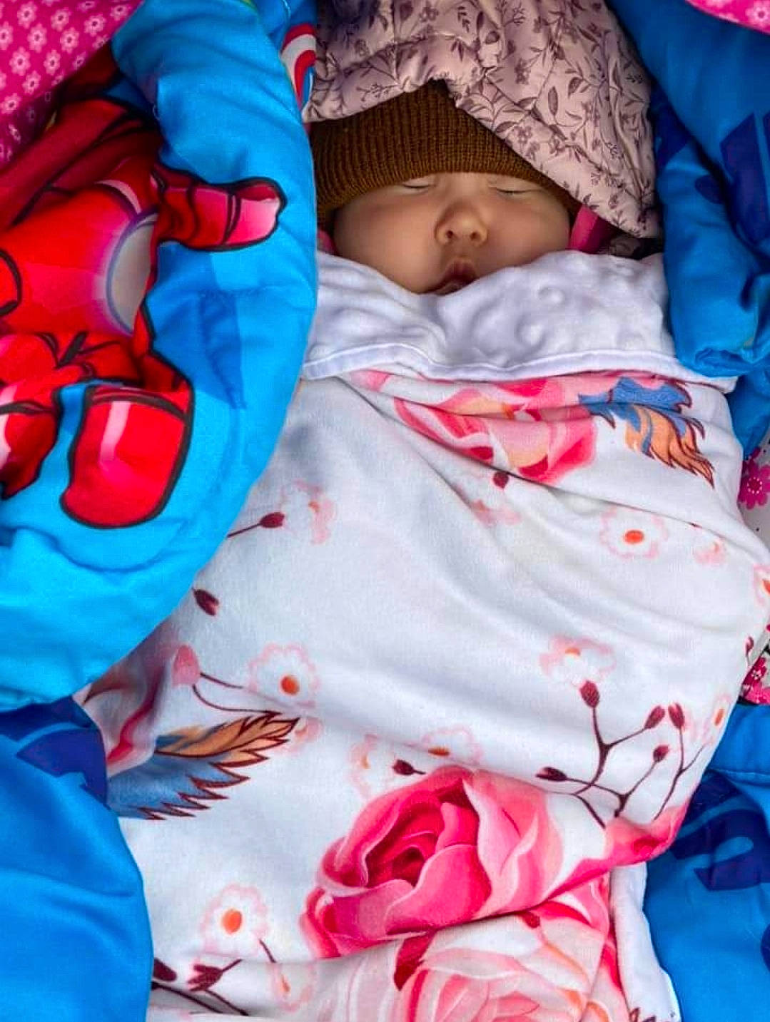 Agnes joined the competition — help win amazing prizes! baby, baby_sleeping, baby_toddler_clothing, cheek, child, comfort, electric_blue, face, headwear, linens, mouth, organ, pattern, person, pink, product, red, skin, sleeve, textile