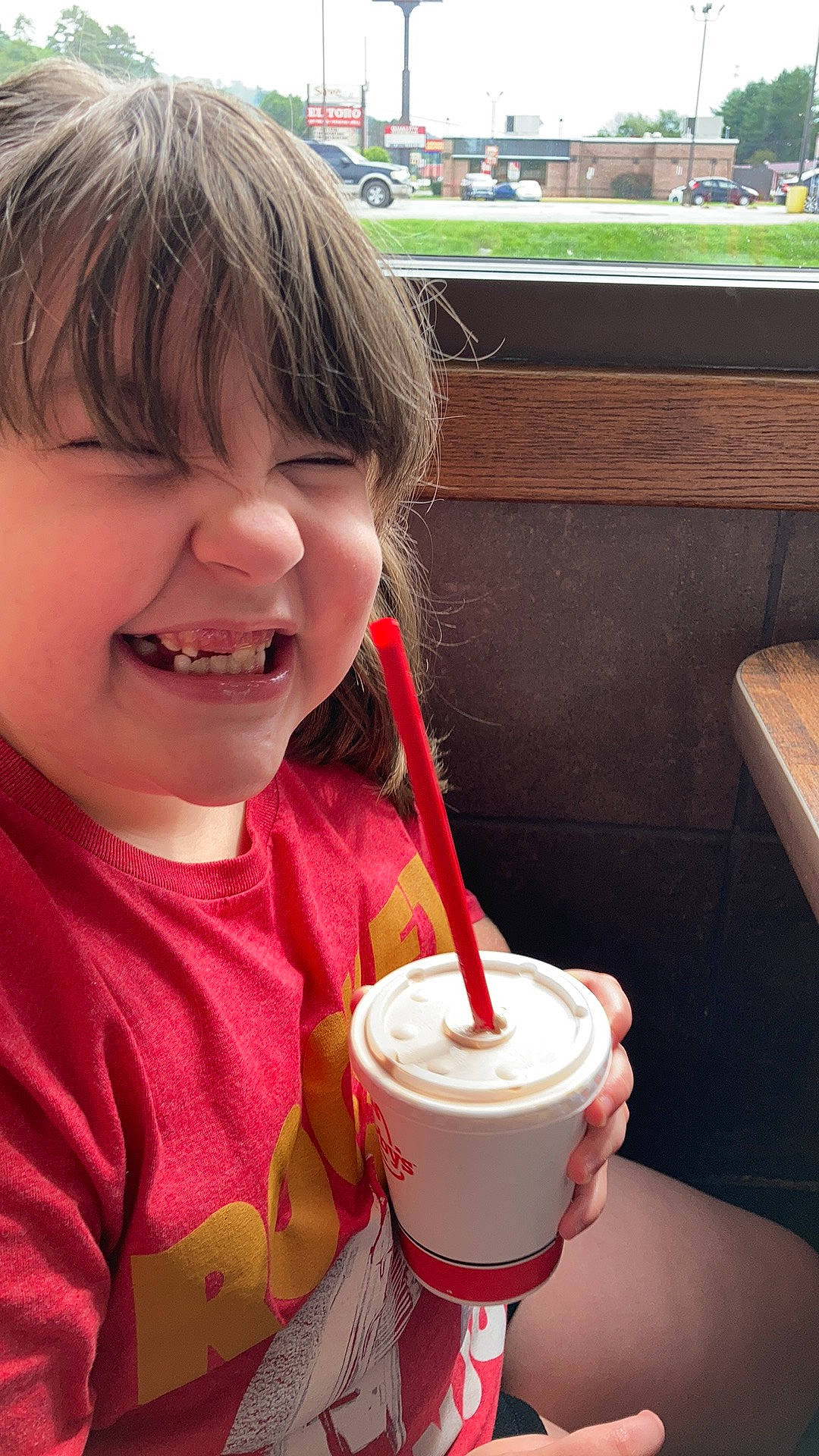 Kinsley joined the competition — help win amazing prizes! blond, child, chocolate_milk, coffee, dairy, drink, drinking, drinking_straw, food, fun, hair, happy, iced_coffee, ingredient, joy, milkshake, non_alcoholic_beverage, person, smile, soft_drink