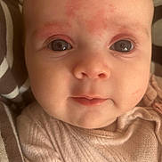 Lenie is registered to the contest to win money with this photo: baby, face, infant, closeup, skin, eyes, expression, clothing, red_patches, head, person, portrait, cute, newborn, soft_lighting, indoors, child, young, human, infancy