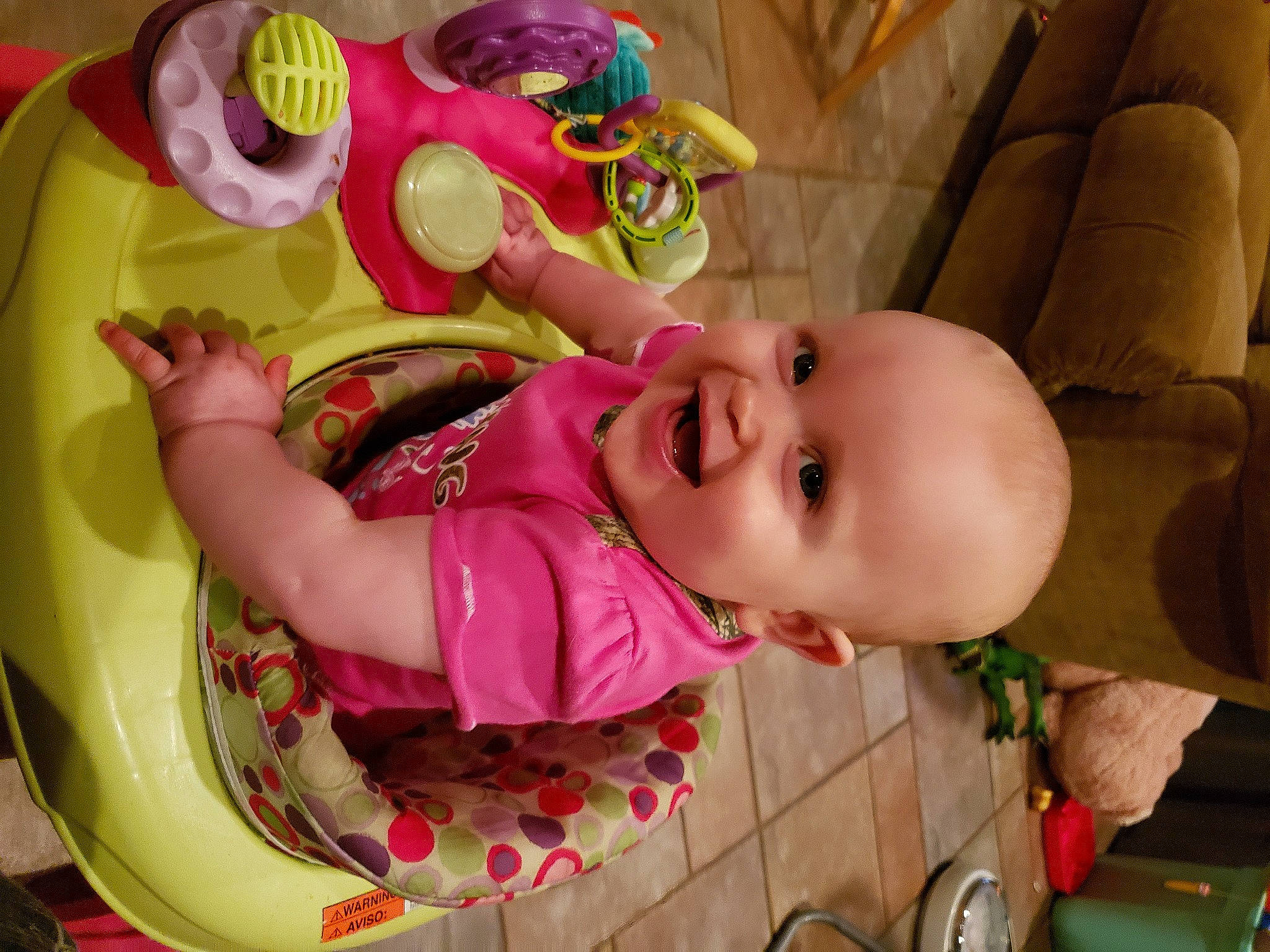 Carlee is registered to the contest to win money with this photo: baby, baby_products, baby_toddler_clothing, baby_toys, chair, cheek, child, fun, happy, head, magenta, mouth, organ, person, pink, play, smile, tableware, toddler, toy