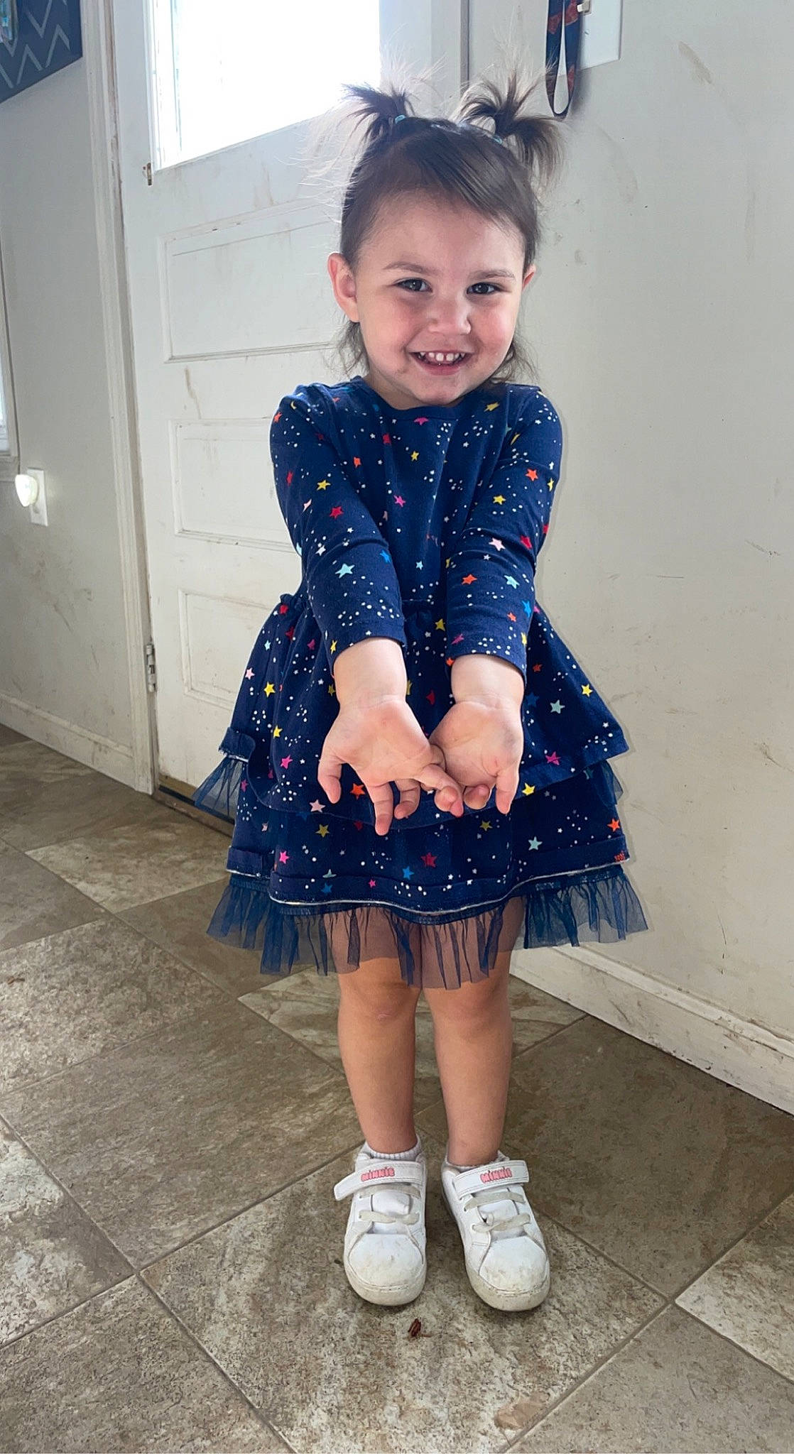 Kehlanii joined the competition — help win amazing prizes! azure, baby_toddler_clothing, black, collar, day_dress, dress, face, hair, joy, knee, leg, one_piece_garment, person, pink, purple, shoe, sleeve, smile, standing, toddler