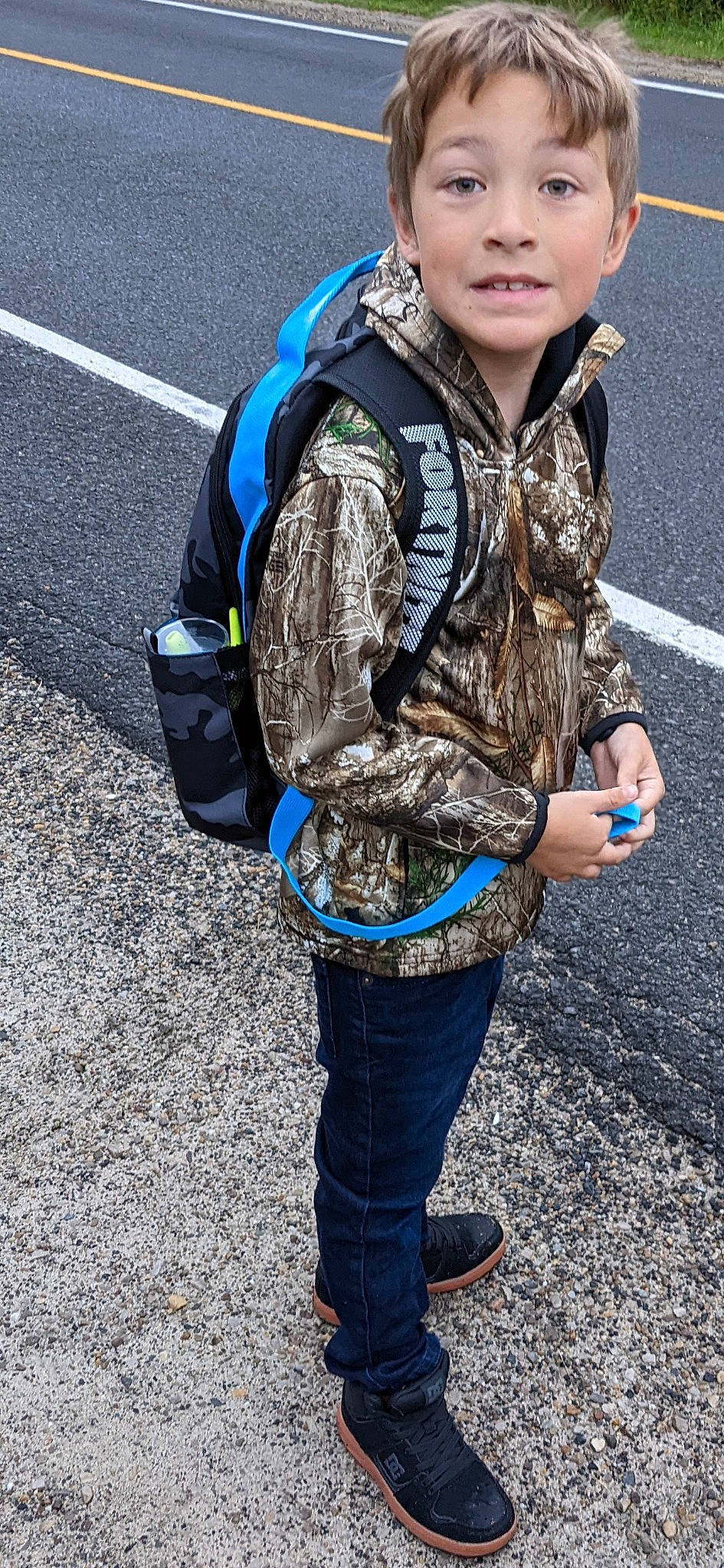 Brayden joined the competition — help win amazing prizes! backpack, bag, denim, electric_blue, eyewear, fashion_accessory, fun, jewellery, leisure, luggage_and_bags, pattern, pedestrian, person, recreation, road, sleeve, street, sunglasses, travel, waist