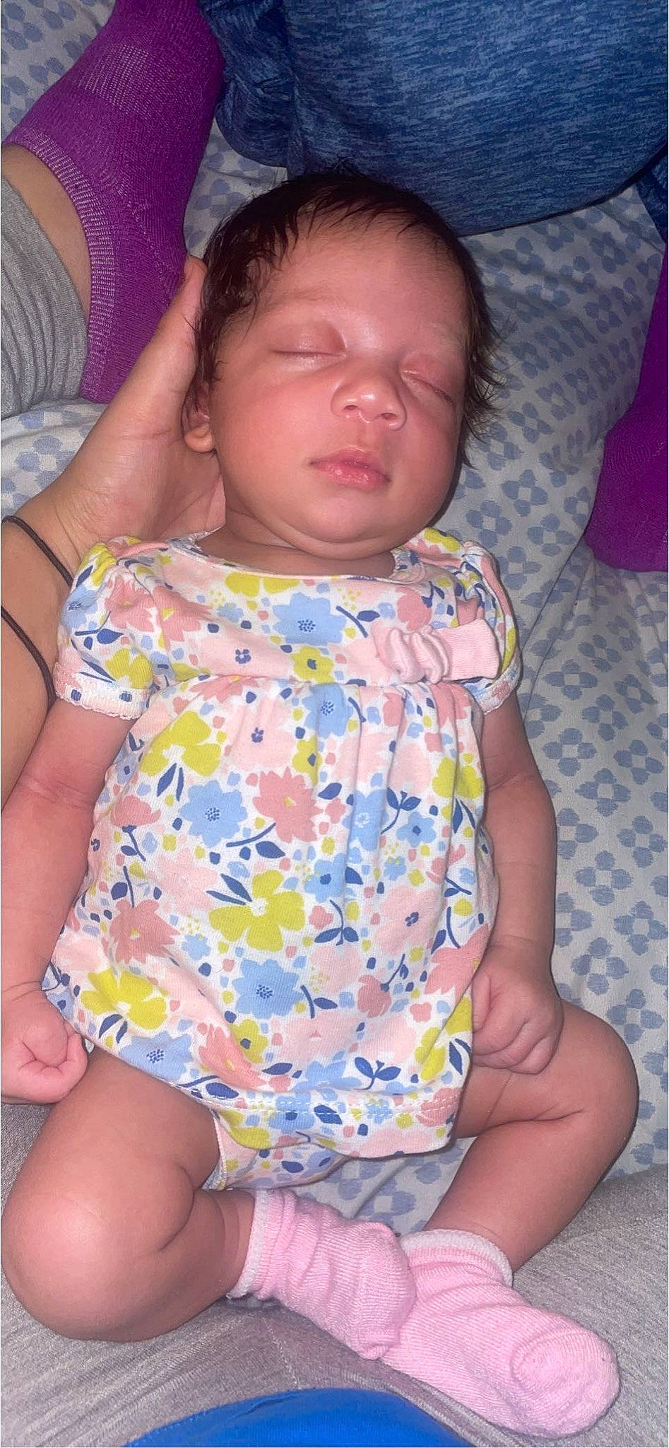 Zaliyah joined the competition — help win amazing prizes! baby_toddler_clothing, black, blue, cheek, eye, face, facial_expression, finger, head, iris, lip, mouth, neck, nose, organ, person, pink, purple, skin, sleeve