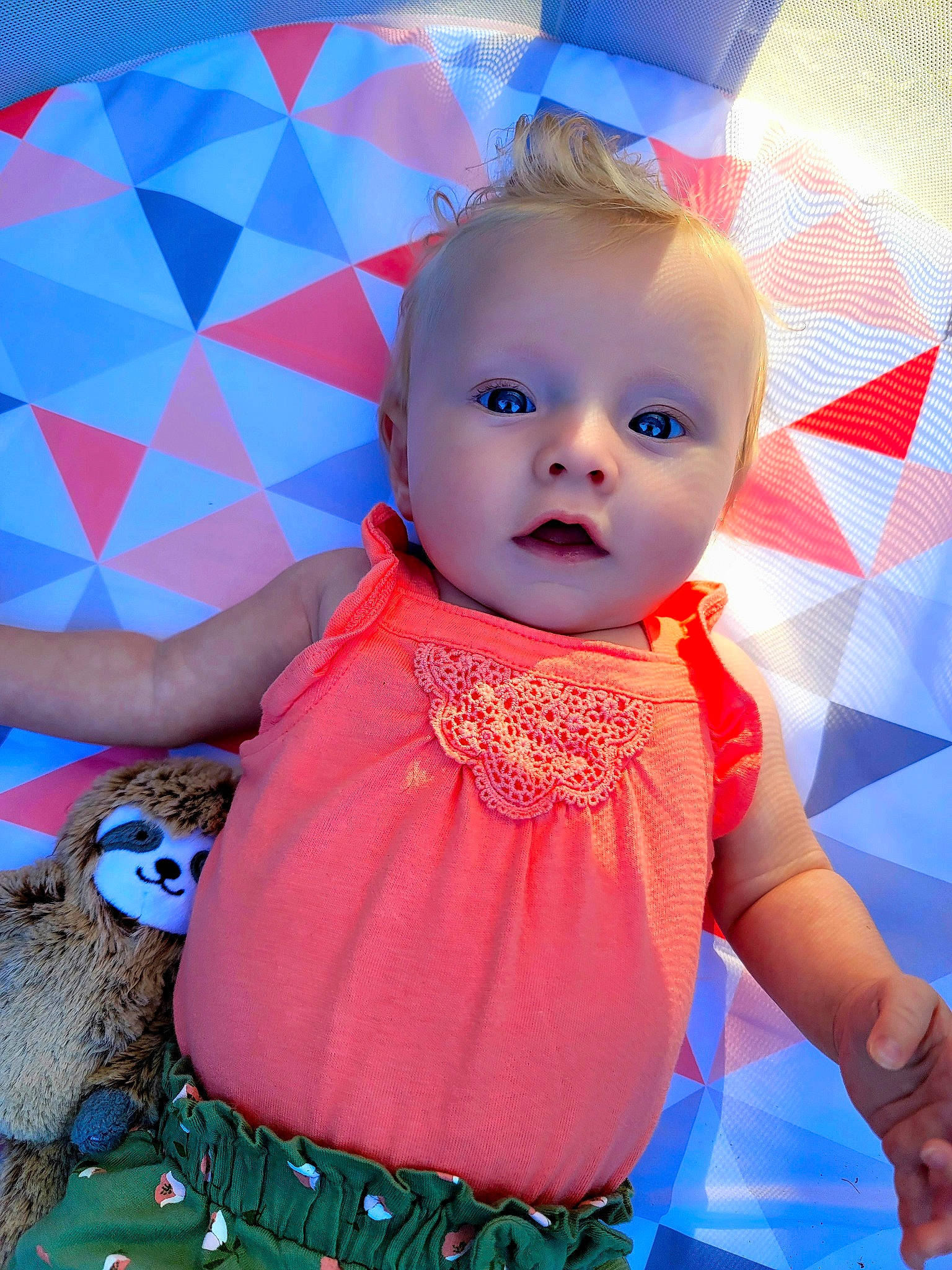 Addaleigh joined the competition — help win amazing prizes! azure, baby, baby_toddler_clothing, blue, cheek, child, cool, eye, facial_expression, fun, happy, orange, person, pink, purple, red, skin, sleeve, t_shirt, textile