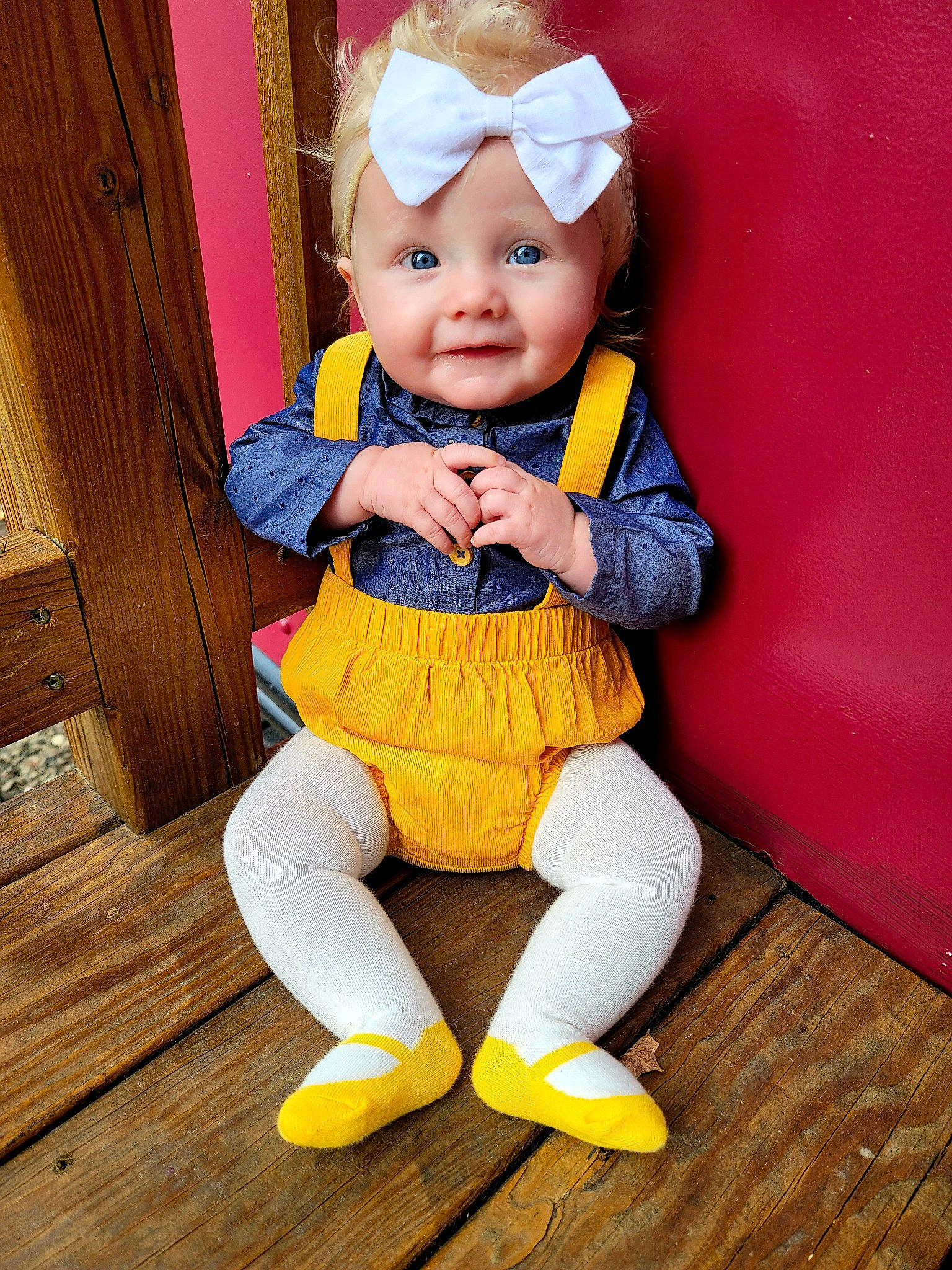 Addaleigh is registered to the contest to win money with this photo: baby, baby_toddler_clothing, cheek, electric_blue, eye, hand, happy, hardwood, head, headgear, headwear, person, pink, purple, skin, sleeve, smile, sock, thigh, toddler