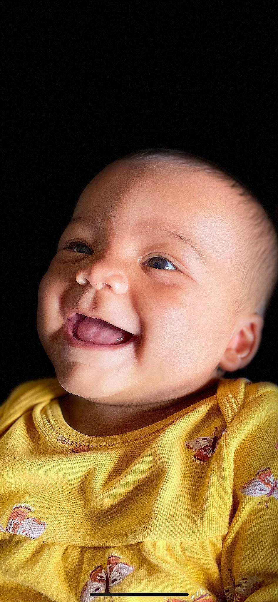 Karma is registered to the contest to win money with this photo: baby, baby_laughing, baby_toddler_clothing, cheek, chin, ear, eyebrow, flash_photography, happy, iris, jaw, lip, mouth, nose, person, skin, sleeve, smile, toddler, tongue