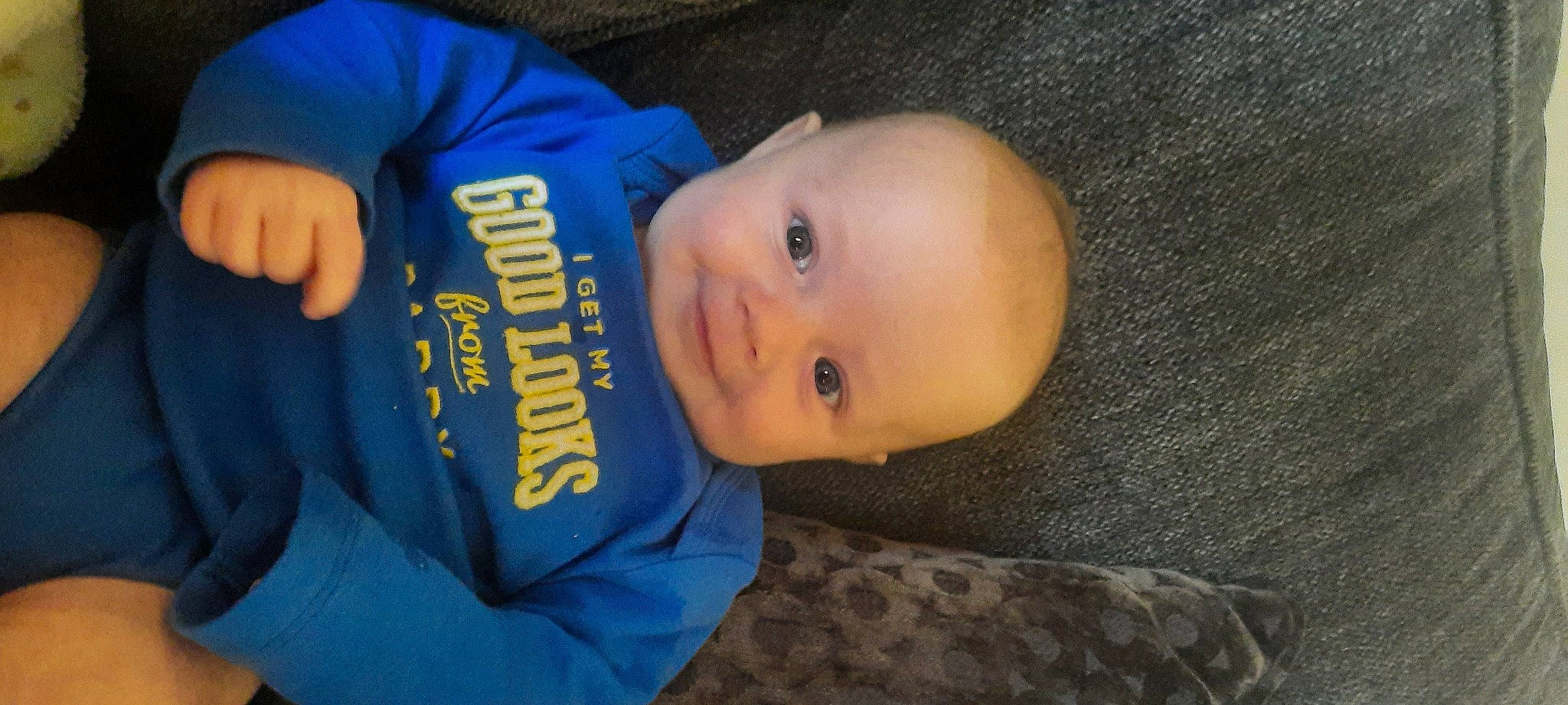 Wyatt joined the competition — help win amazing prizes! baby, baby_toddler_clothing, child, elbow, electric_blue, fun, happy, person, sleeve, smile, t_shirt, thumb, toddler, tree, wrist