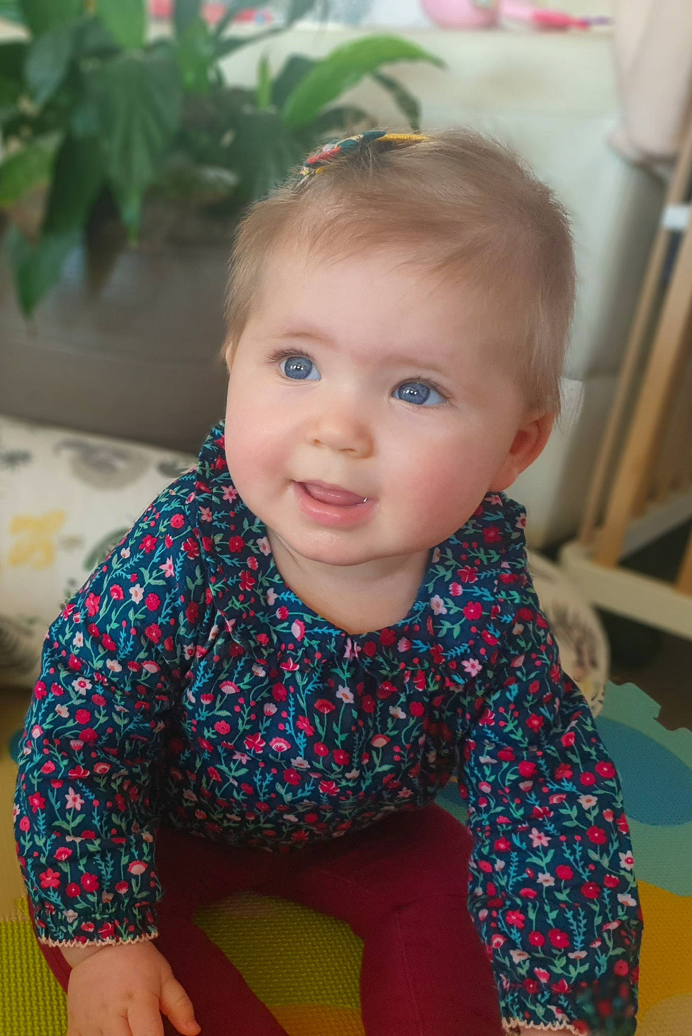 Ambre a rejoint le concours — aidez-le/la à gagner de superbes lots ! baby_toddler_clothing, cheek, chin, clothing, dress, eye, face, facial_expression, hair, hairstyle, head, human_body, iris, neck, outerwear, person, plant, skin, sleeve, smile