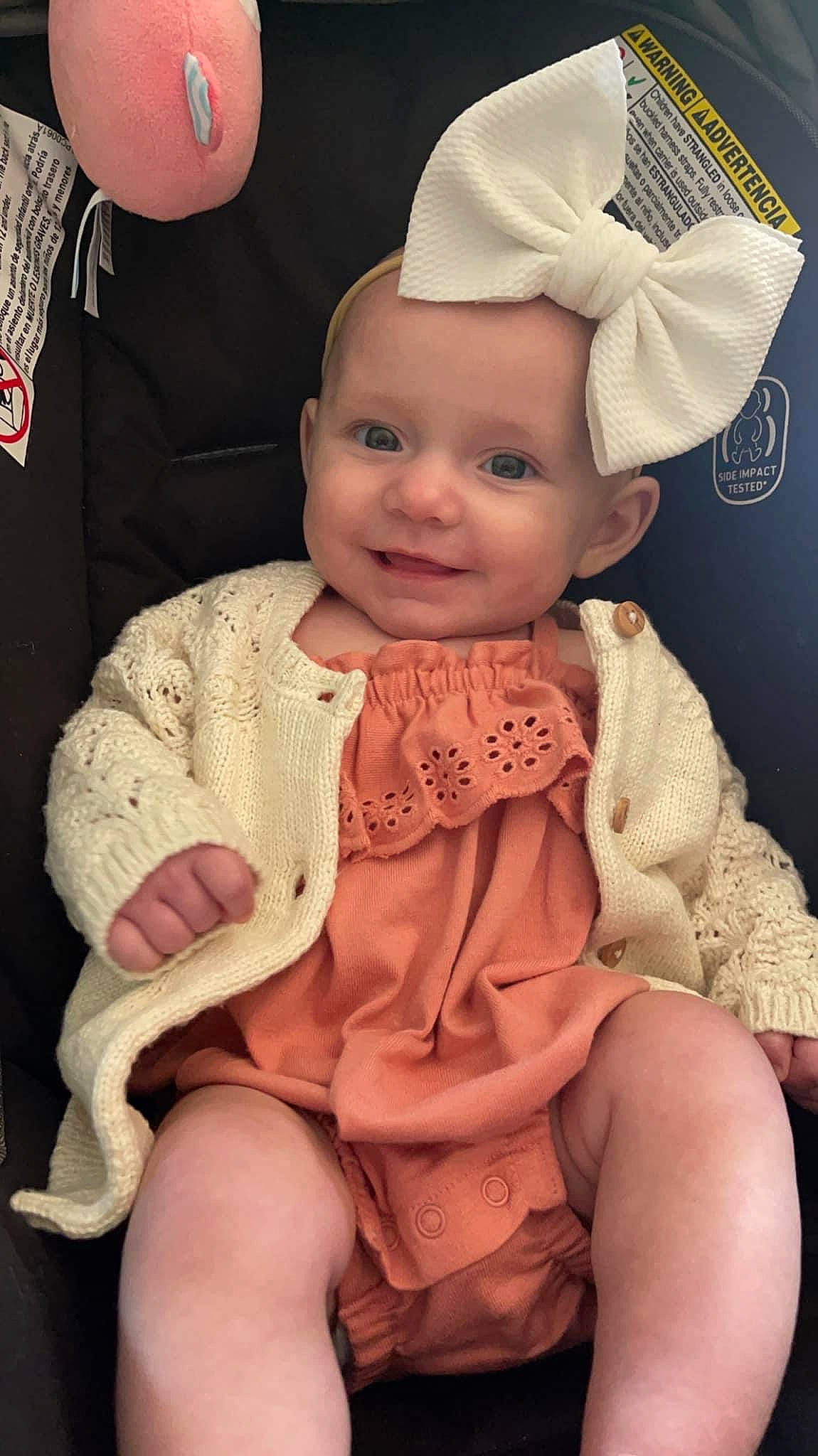 Blair joined the competition — help win amazing prizes! baby, baby_toddler_clothing, cheek, child, chin, costume_hat, eye, gesture, happy, head, headgear, human_body, joy, peach, person, pink, skin, sleeve, smile, textile