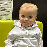 Loan participe au concours pour gagner de l'argent avec cette photo : toddler, child, smile, white_hoodie, jeans, yellow_chair, indoor, portrait, cute, baby, sitting, casual_clothing, blond_hair, young_child, face, person, young_kid, happy, seated, looking_at_camera