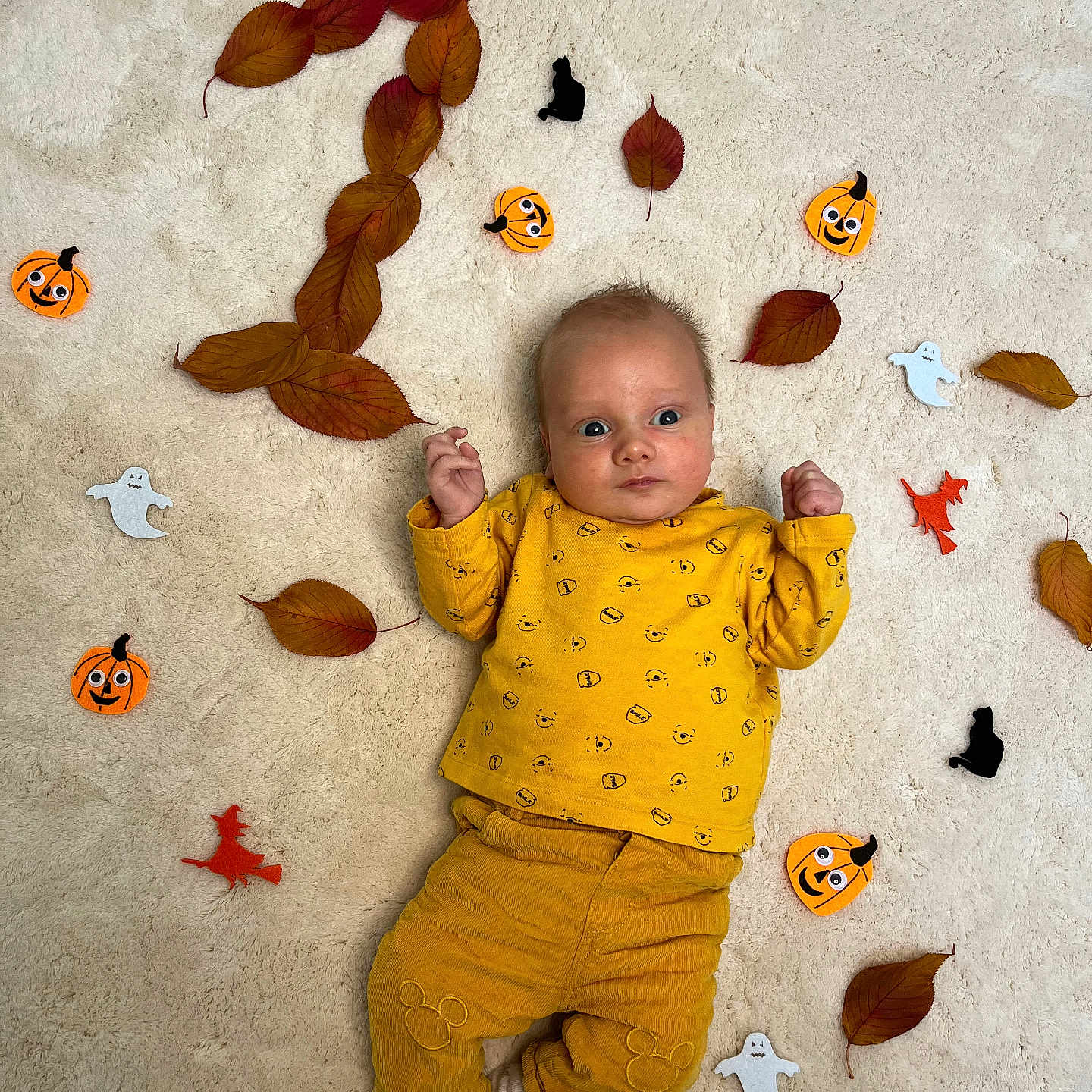 Elysio participe au concours pour gagner de l'argent avec cette photo : autumn_leaves, baby, black_cat, child, cozy, cute, festive, ghost, halloween_decorations, indoors, lying_down, mustard_pants, number_two, playful, pumpkin, seasonal, smiling_face, soft_carpet, witch, yellow_clothing