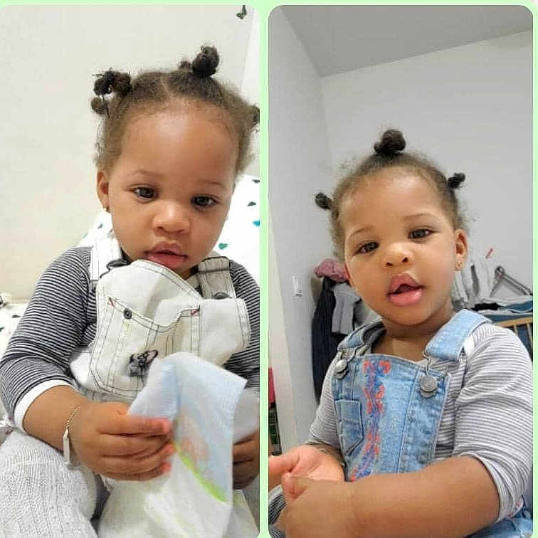 Wakoli Ursule participe au concours pour gagner de l'argent avec cette photo : baby, casual, child, clothing, curious, cute, diaper, expression, face, hair_buns, indoor, overalls, person, playing, portrait, room, sitting, striped_clothing, toddler, young_child