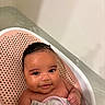 Lailani Jackson joined the competition — help win amazing prizes! baby, baby_seat, bath, bathtub, child, cute, face, happy, indoors, infant, person, pink, portrait, relaxation, skin, smile, towel, water, wet_hair, white