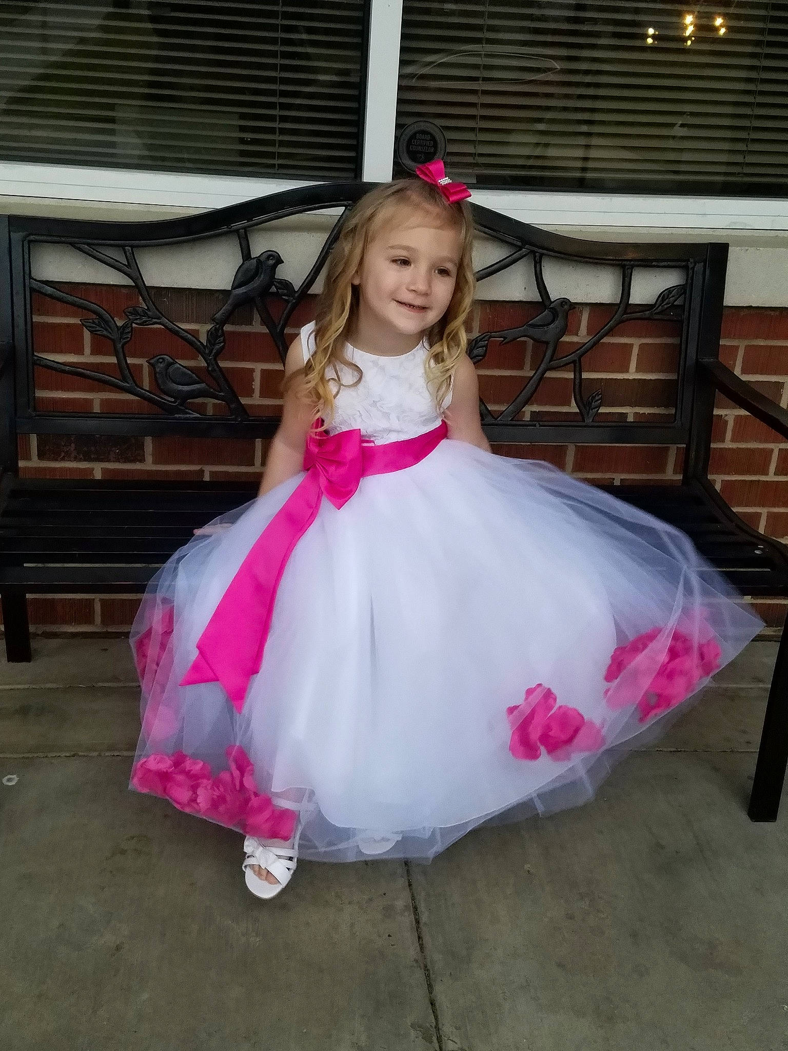 Makensley joined the competition — help win amazing prizes! bridal_party_dress, child, clothing, costume, dress, flower_girl, formal_wear, gown, hoopskirt, joy, person, pink