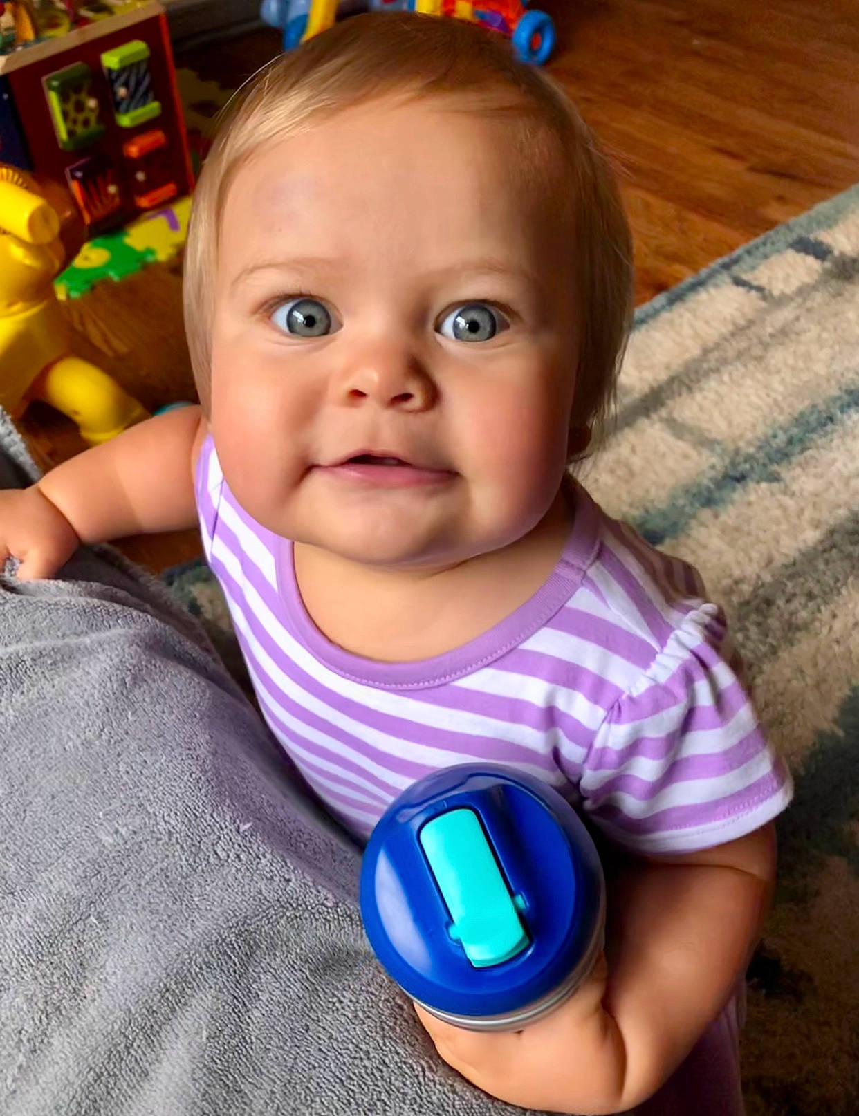 Dani Lynn joined the competition — help win amazing prizes! baby, baby_toddler_clothing, blue, cheek, chin, clothing, ear, eye, eyebrow, facial_expression, forehead, hairstyle, happy, iris, lip, mouth, nose, organ, person, purple