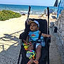 Mylan a rejoint le concours — aidez-le/la à gagner de superbes lots ! toddler, stroller, beach, sea, sunny, child, toy, baby_bottle, cap, tank_top, outdoor, sand, pathway, blue_sky, curious, summer, vacation, sunlight, playful, relaxation