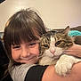 Big Fat Daddy Cat is registered to the contest to win money with this photo: animal, cat, child, clothing, cushion, face, female, furniture, girl, happy, head, indoors, kitten, person, pet, photography, portrait, selfie, smile, t_shirt