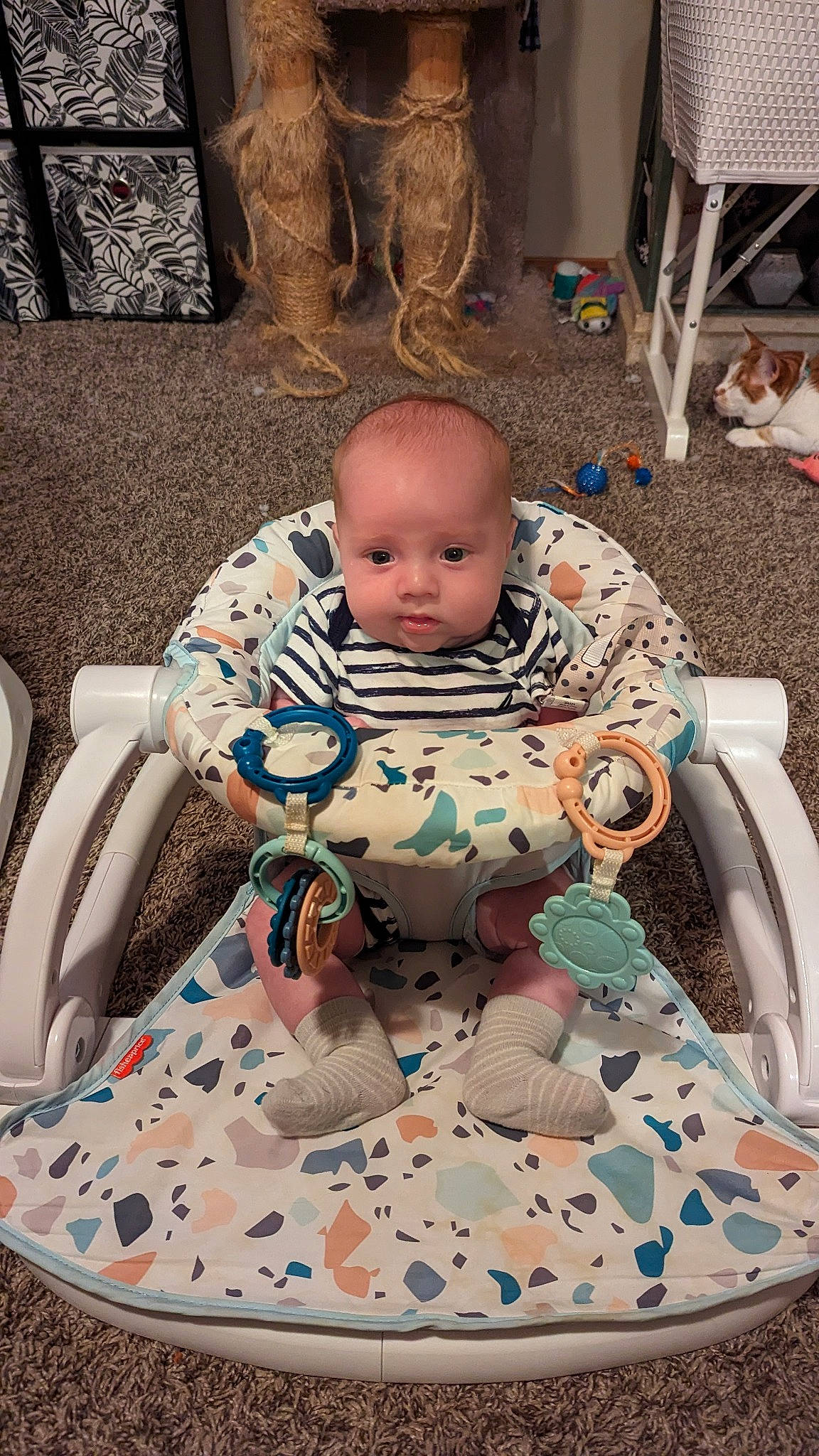 Rin is registered to the contest to win money with this photo: arm, baby, baby_carriage, baby_products, baby_safety, baby_toddler_clothing, baby_toys, bib, chair, cheek, child, comfort, flooring, lap, leisure, pattern, person, play, room, sitting