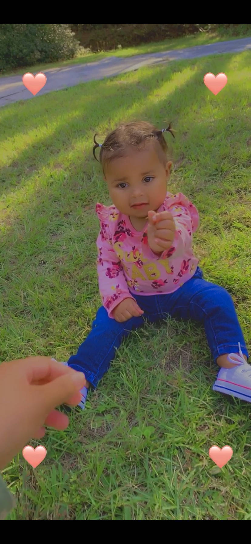 Aliyah joined the competition — help win amazing prizes! baby, child, finger, fun, grass, grass_family, meadow, person, pink, plant, play, summer, toddler