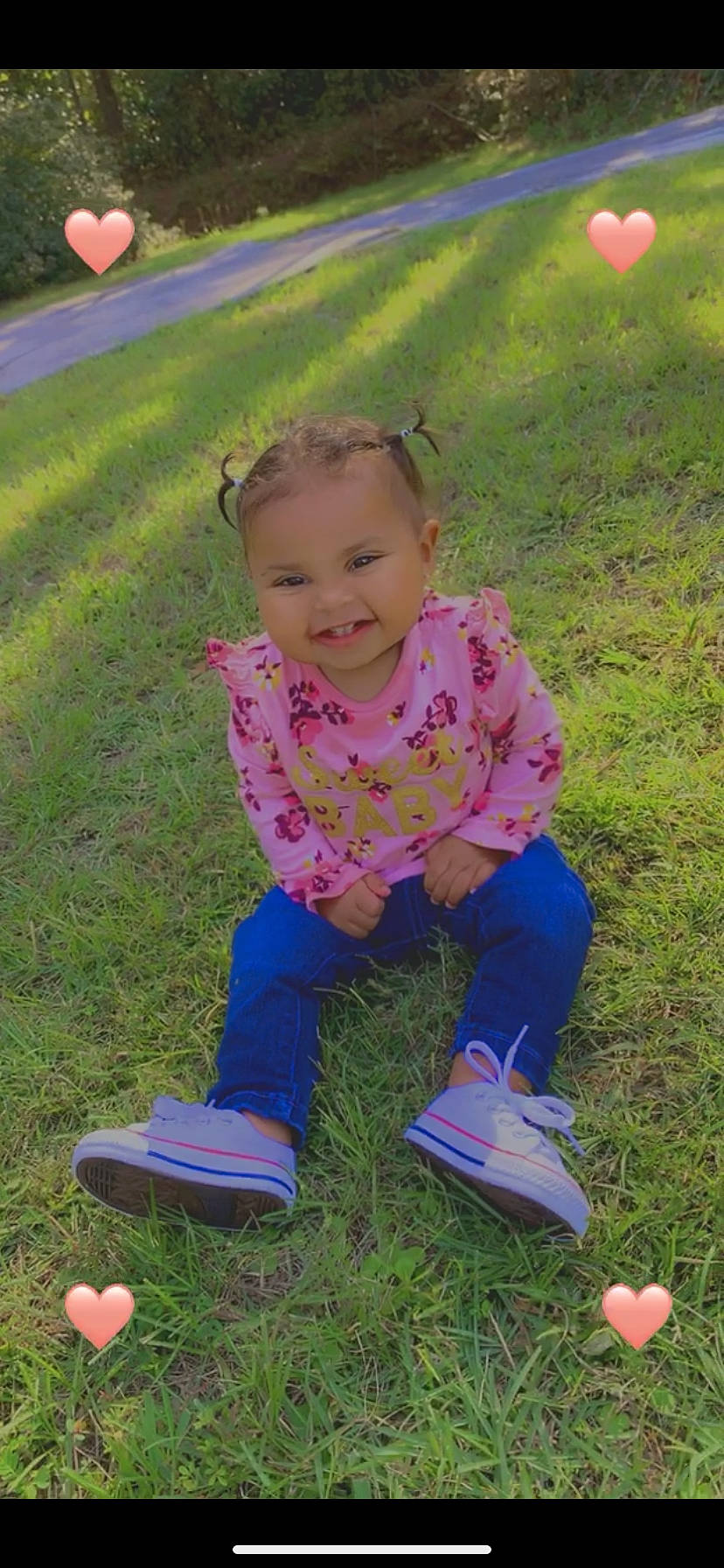 Aliyah joined the competition — help win amazing prizes! baby, child, fun, grass, joy, lawn, meadow, person, pink, play, toddler