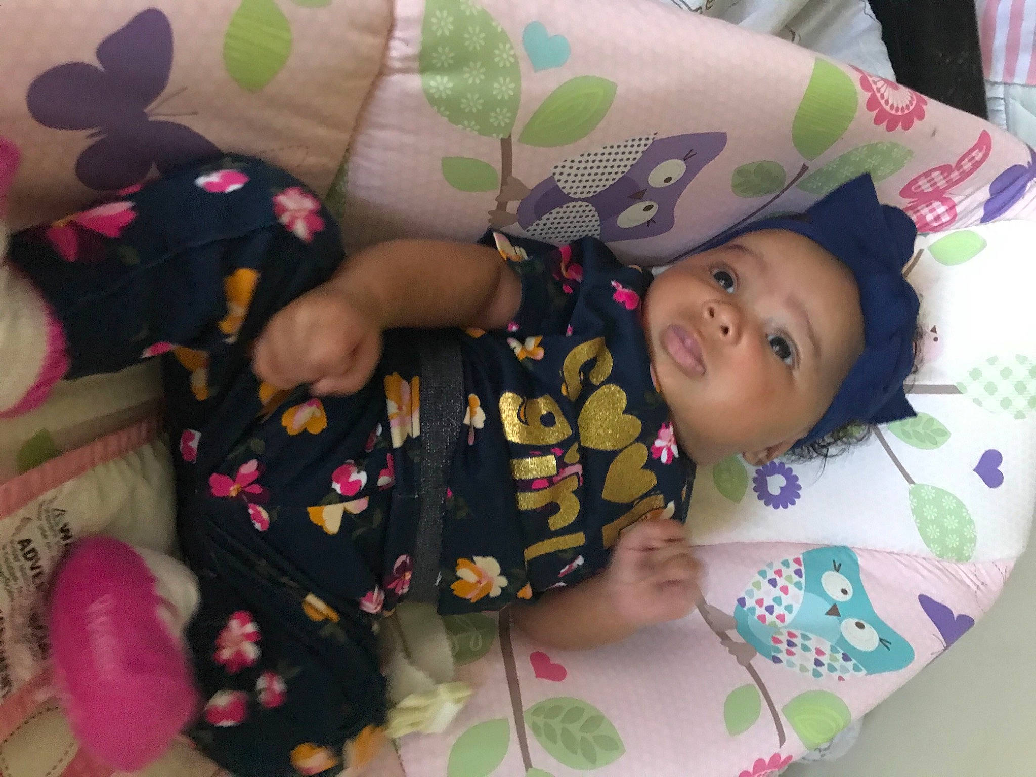 Saharah joined the competition — help win amazing prizes! baby, baby_products, bedtime, black_hair, cheek, child, happy, head, headwear, person, pink, plant, play, product, skin, smile, textile, toddler