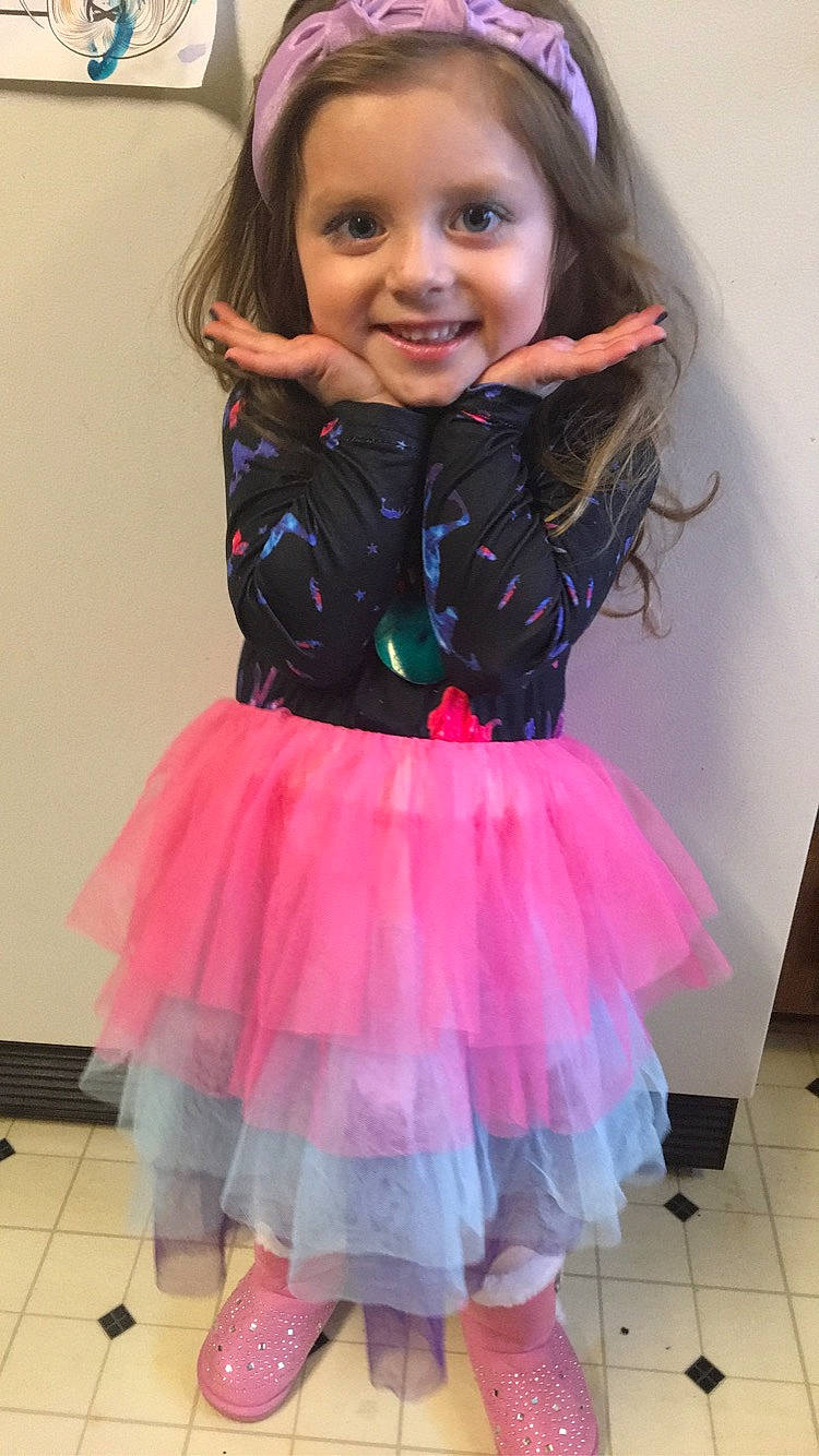 Harper joined the competition — help win amazing prizes! abdomen, baby_toddler_clothing, child, day_dress, electric_blue, embellishment, fashion_design, happy, joy, magenta, neck, outerwear, person, pink, purple, ruffle, sleeve, smile, toddler, trunk